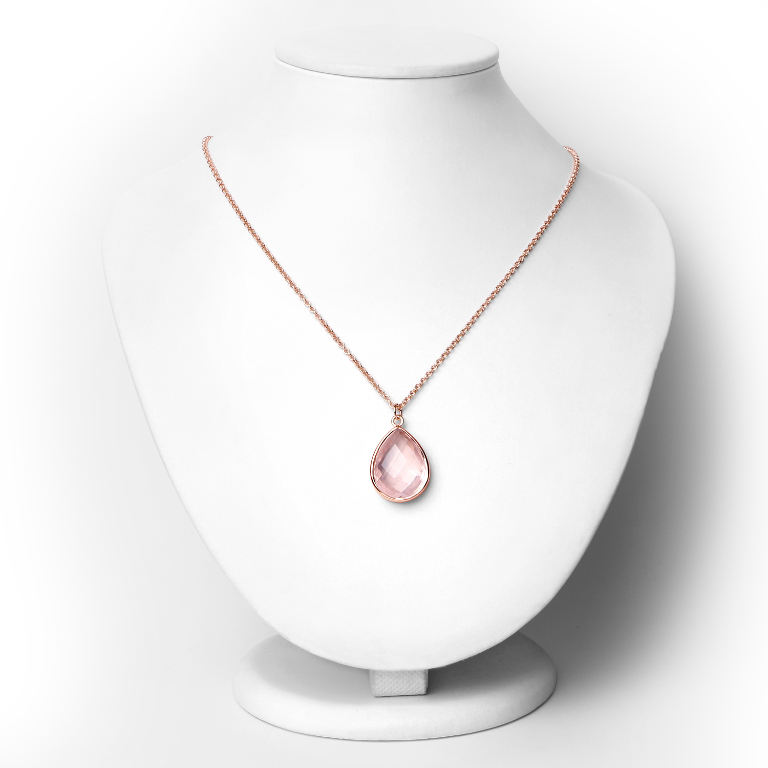 18K Rose Gold Plated 12.90 Carat Genuine Rose Quartz .925 Sterling Silver Necklace