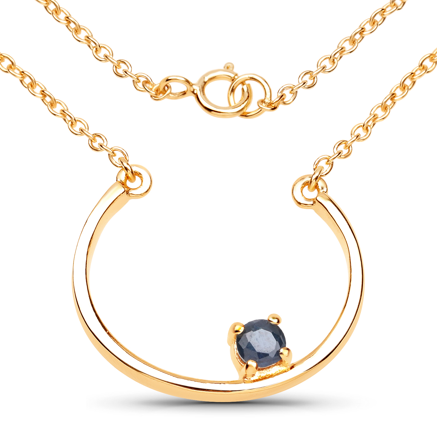 18K Yellow Gold Plated 0.27 Carat Genuine Blue Sapphire .925 Sterling Silver Necklace