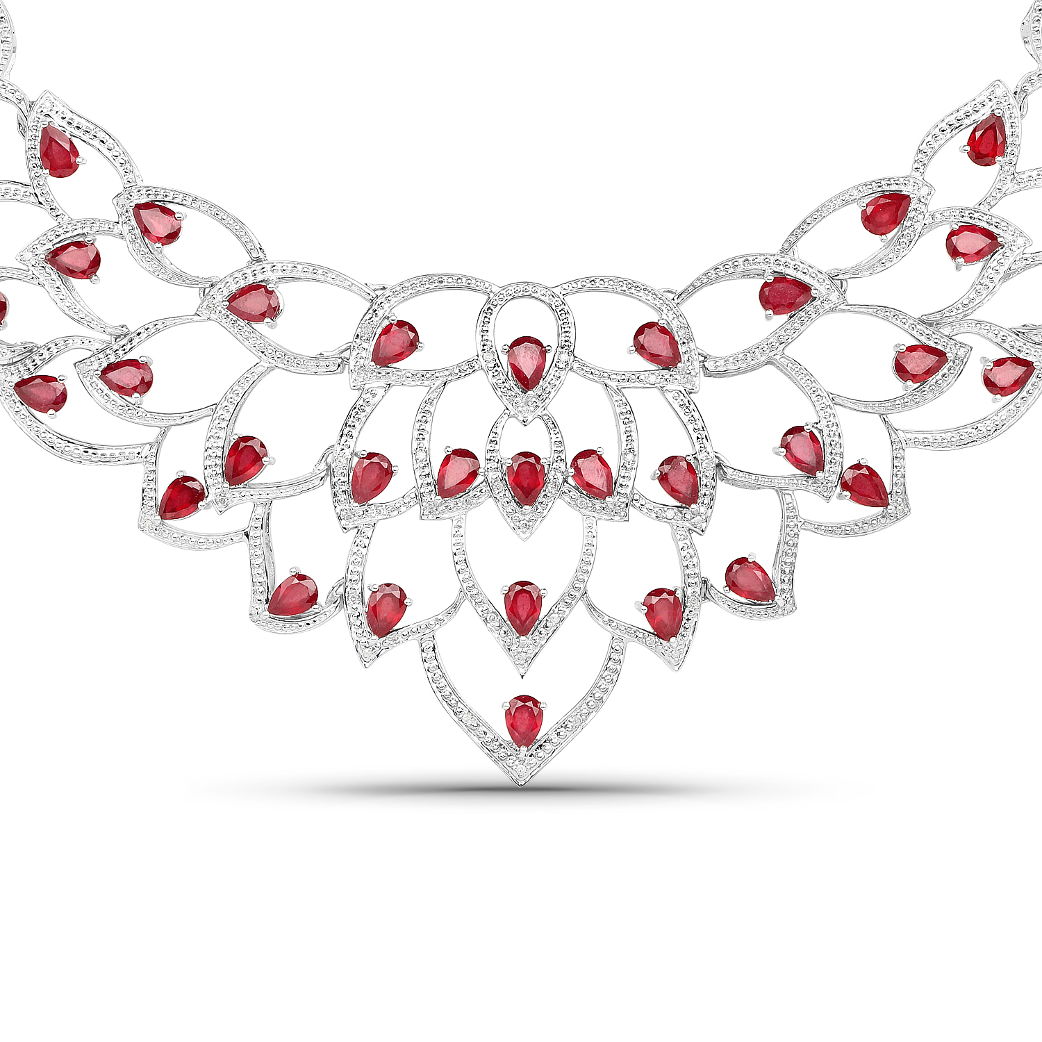 31.10 Carat Genuine Glass Filled Ruby and White Diamond .925 Sterling Silver Necklace