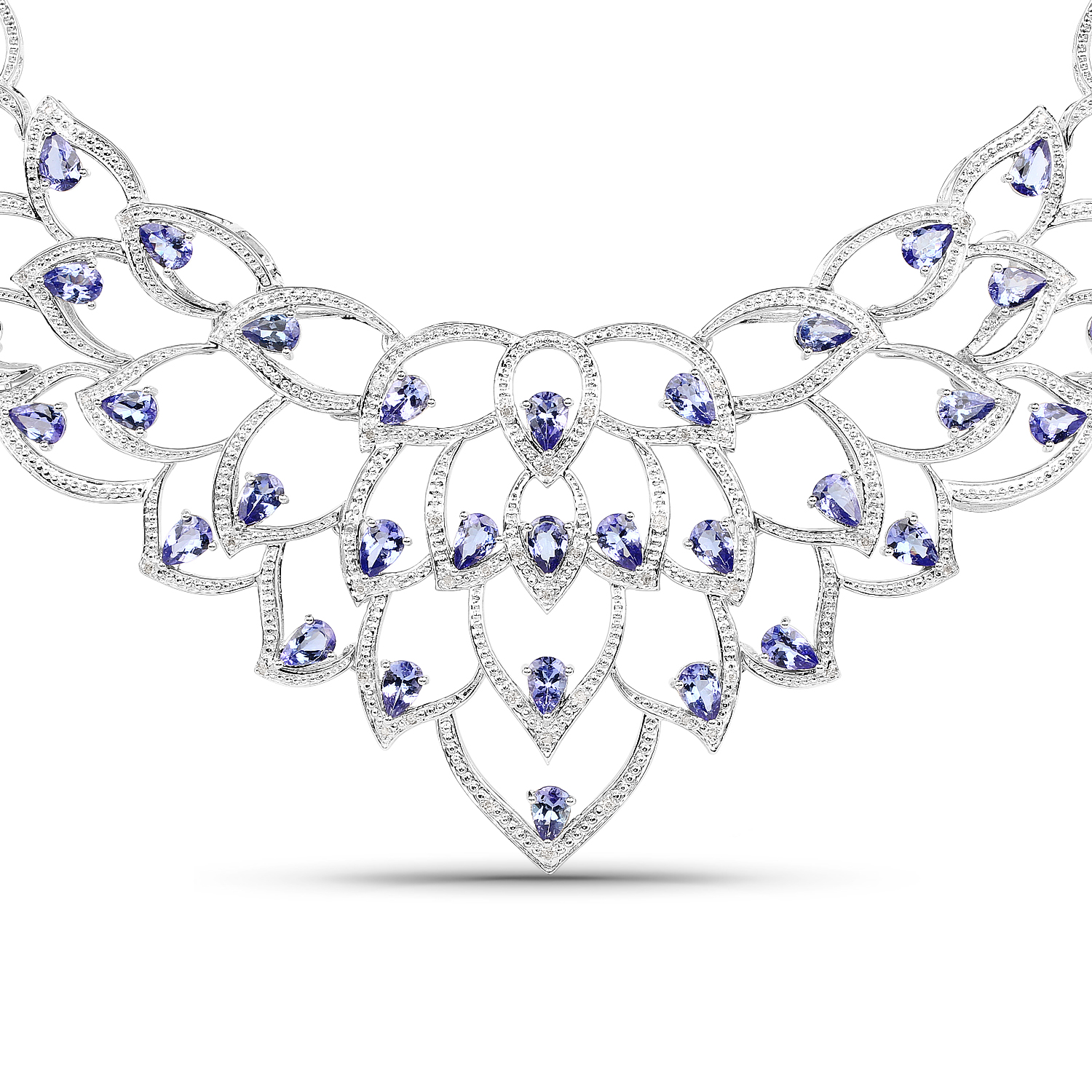 25.66 Carat Genuine Tanzanite and White Diamond .925 Sterling Silver Necklace