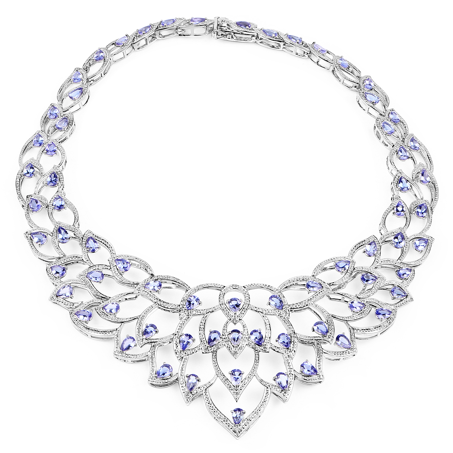 25.66 Carat Genuine Tanzanite and White Diamond .925 Sterling Silver Necklace