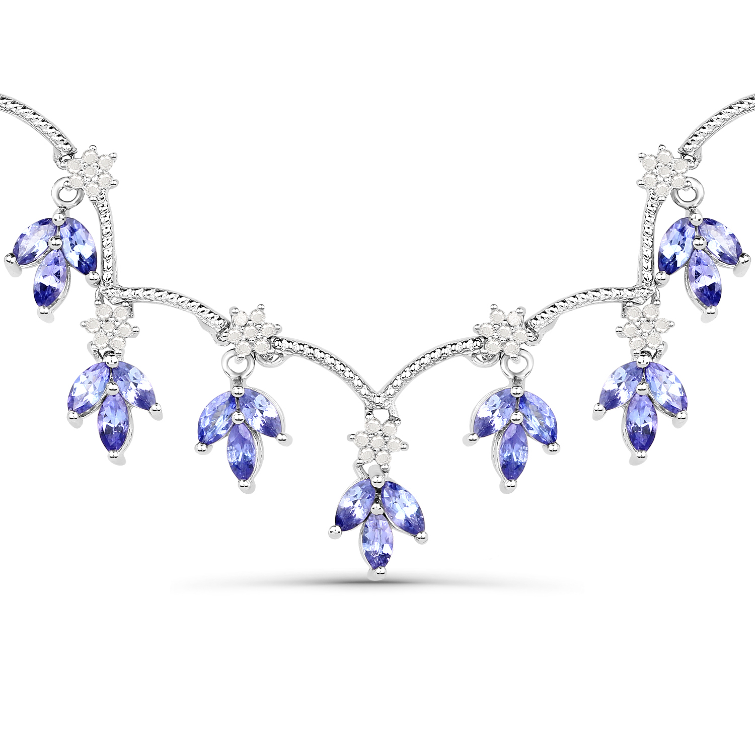 9.75 Carat Genuine Tanzanite and White Diamond .925 Sterling Silver Necklace