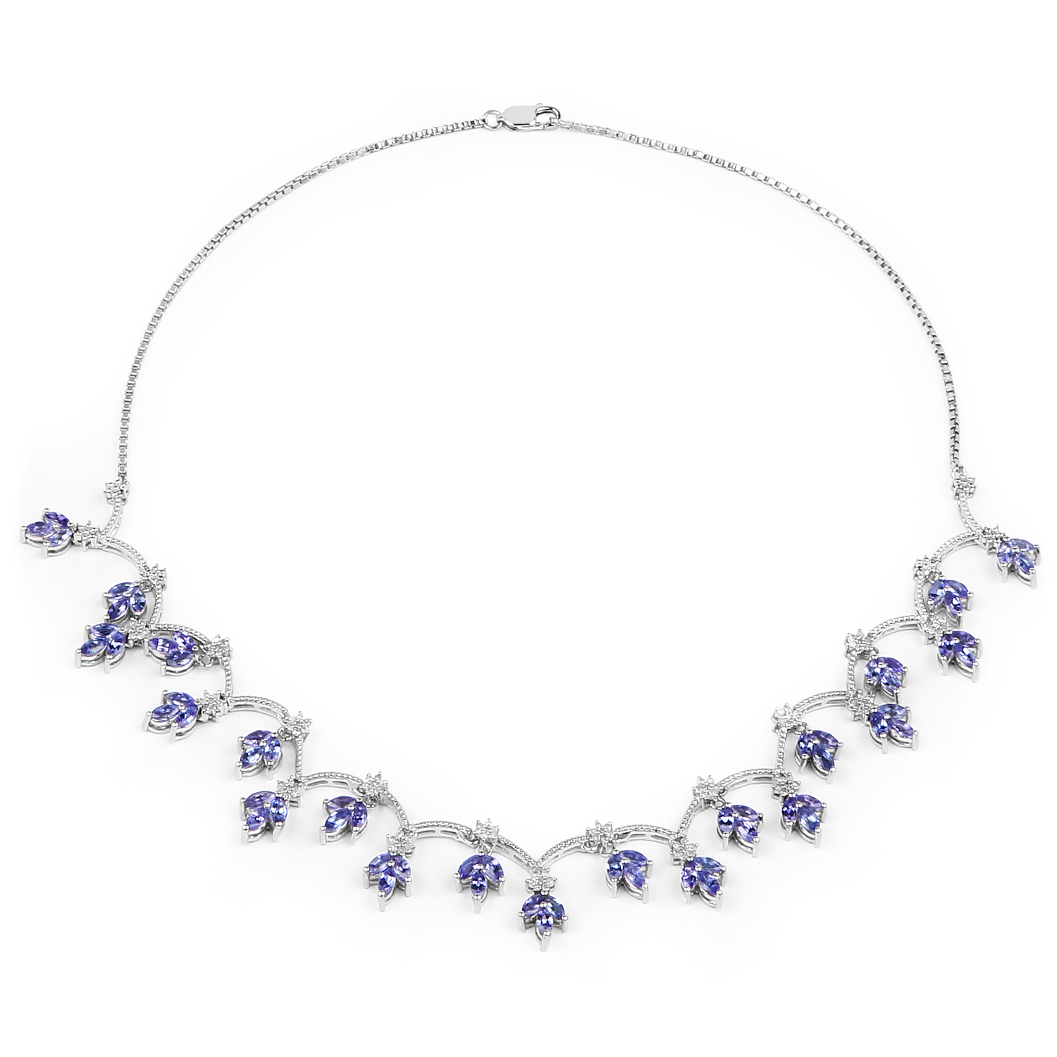 9.75 Carat Genuine Tanzanite and White Diamond .925 Sterling Silver Necklace