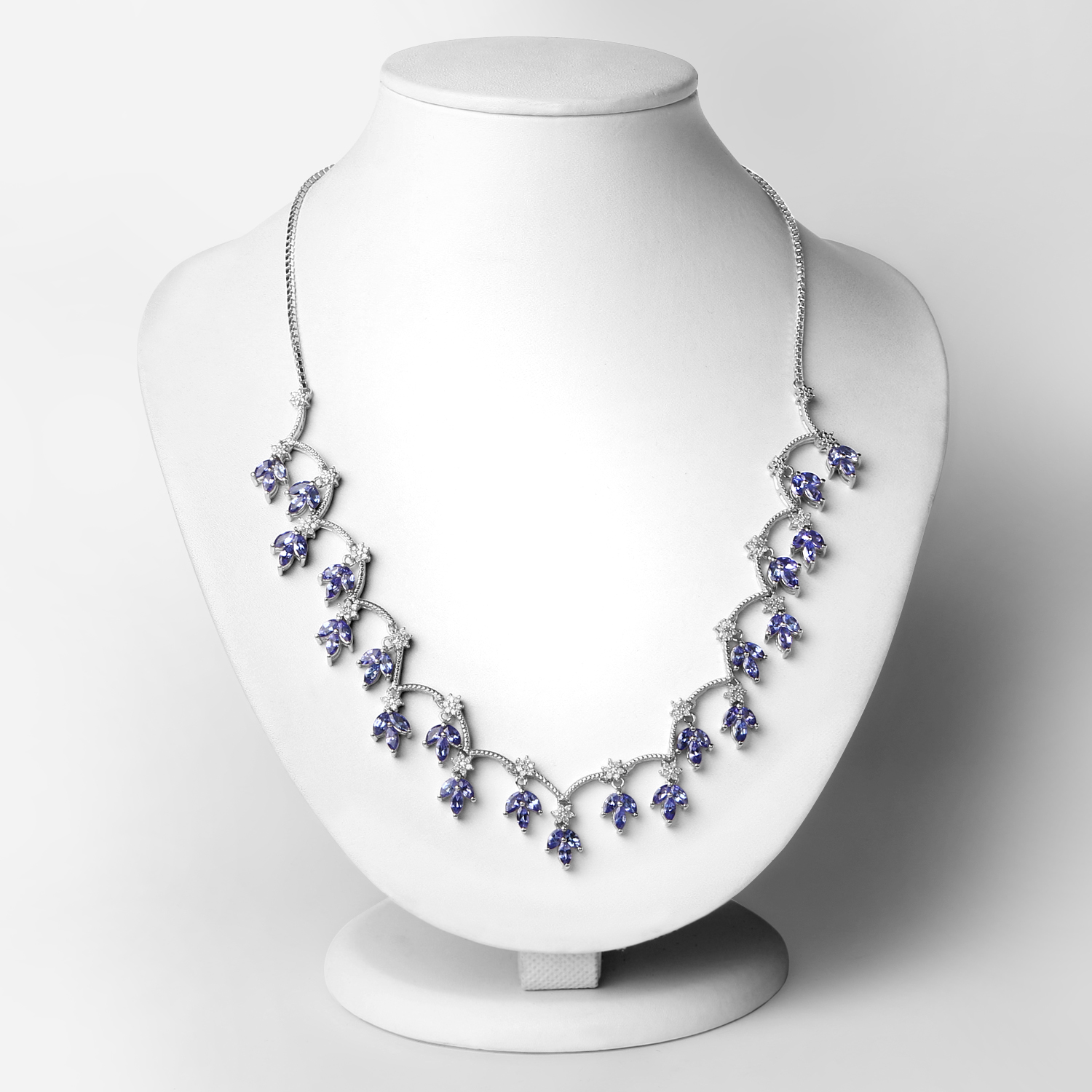 9.75 Carat Genuine Tanzanite and White Diamond .925 Sterling Silver Necklace