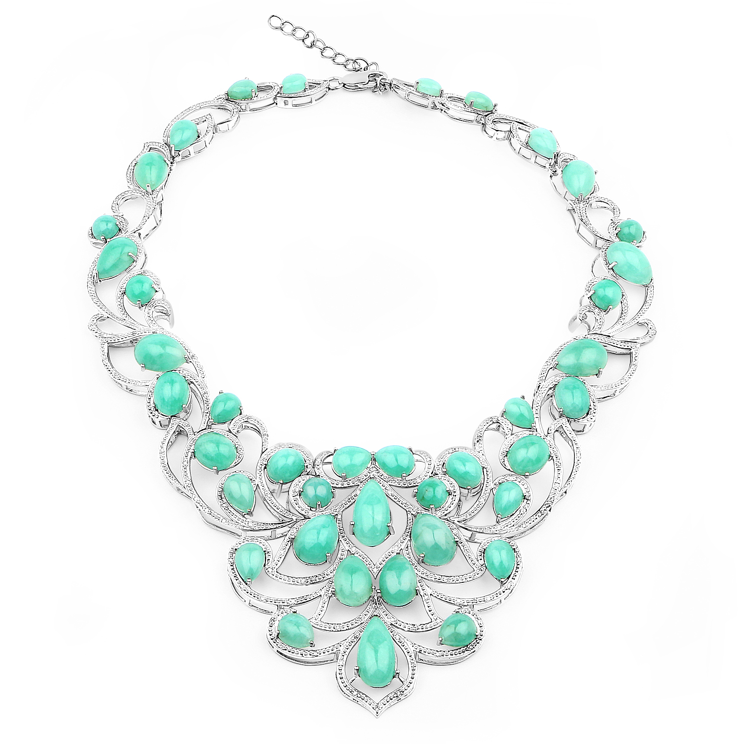 110.54 Carat Genuine Emerald and White Diamond .925 Sterling Silver Necklace