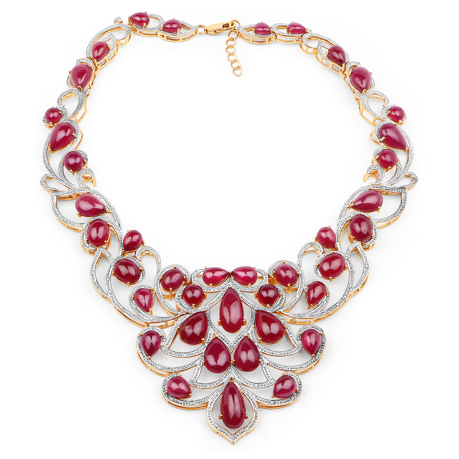 160.14 Carat Glass Filled Ruby and White Diamond .925 Sterling Silver Necklace