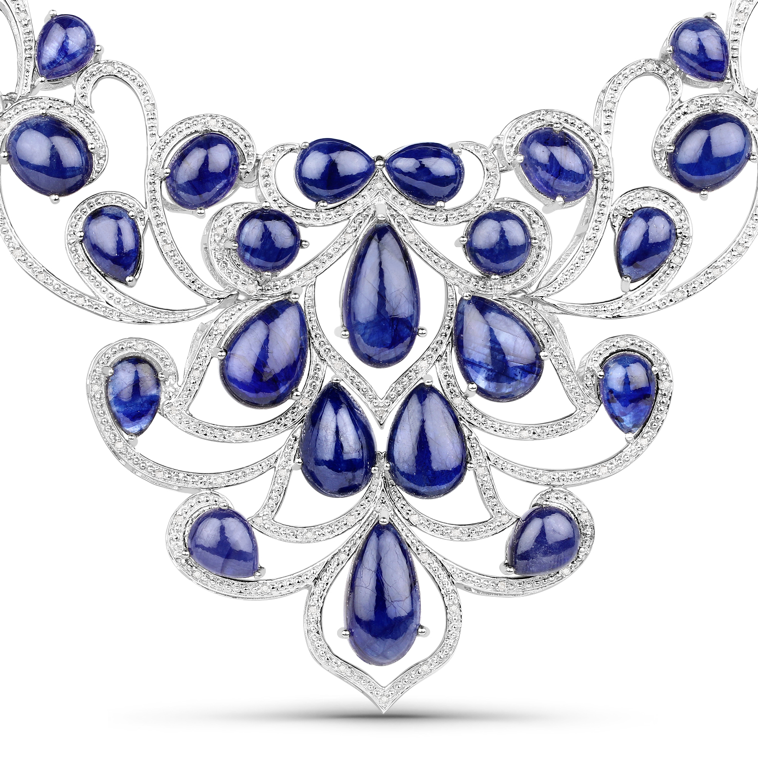 161.28 Carat Glass Filled Sapphire and White Diamond .925 Sterling Silver Necklace