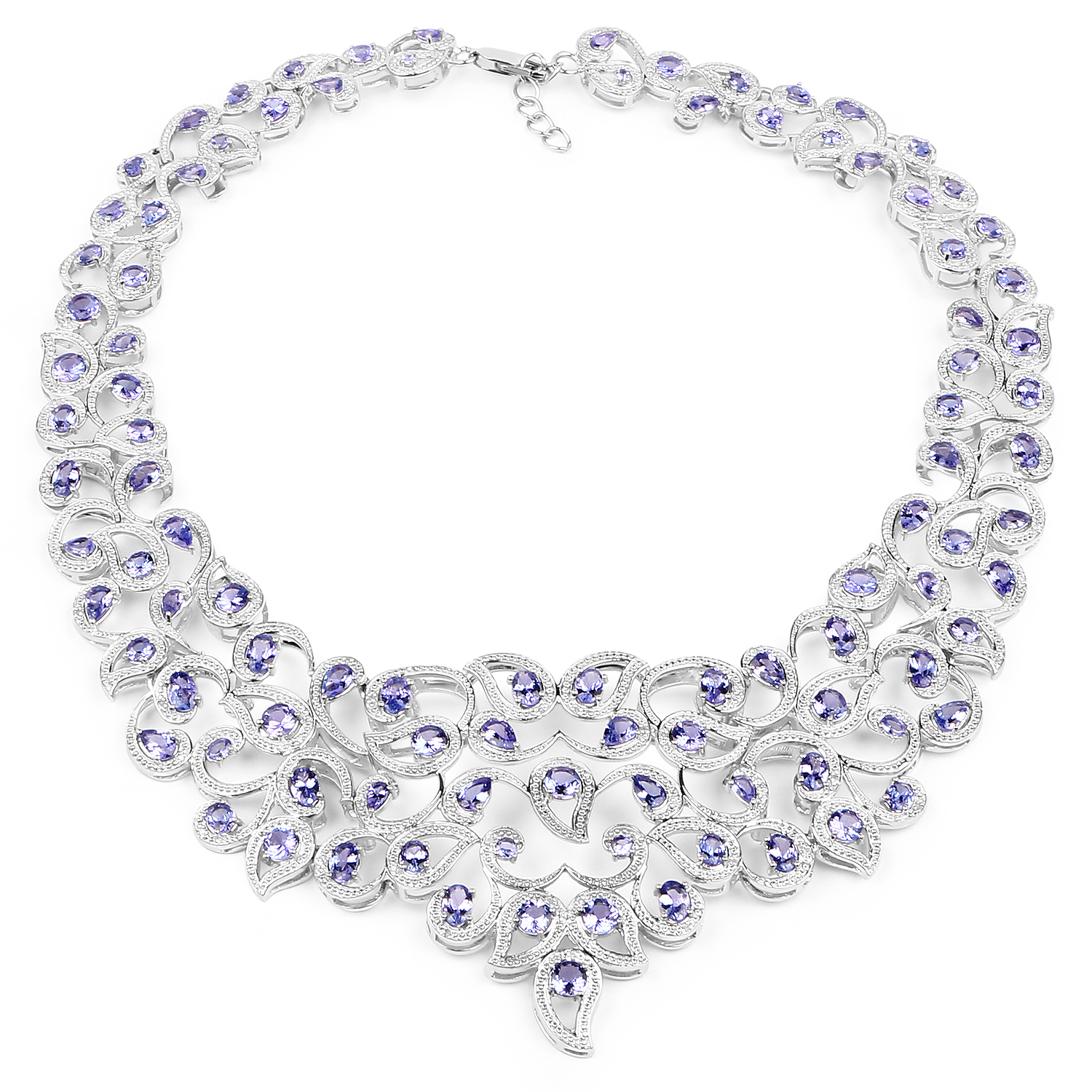 31.29 Carat Genuine Tanzanite and White Diamond .925 Sterling Silver Necklace