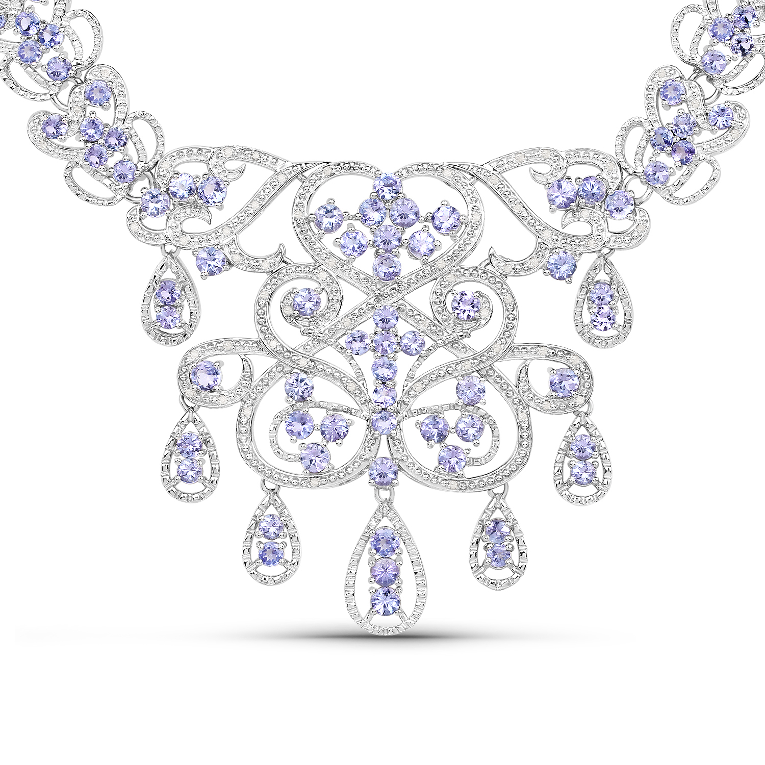 22.19 Carat Genuine Tanzanite and White Diamond .925 Sterling Silver Necklace