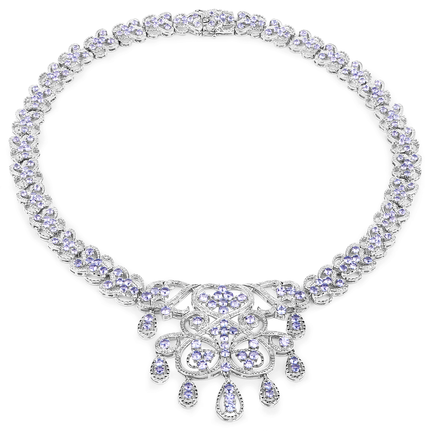 22.19 Carat Genuine Tanzanite and White Diamond .925 Sterling Silver Necklace