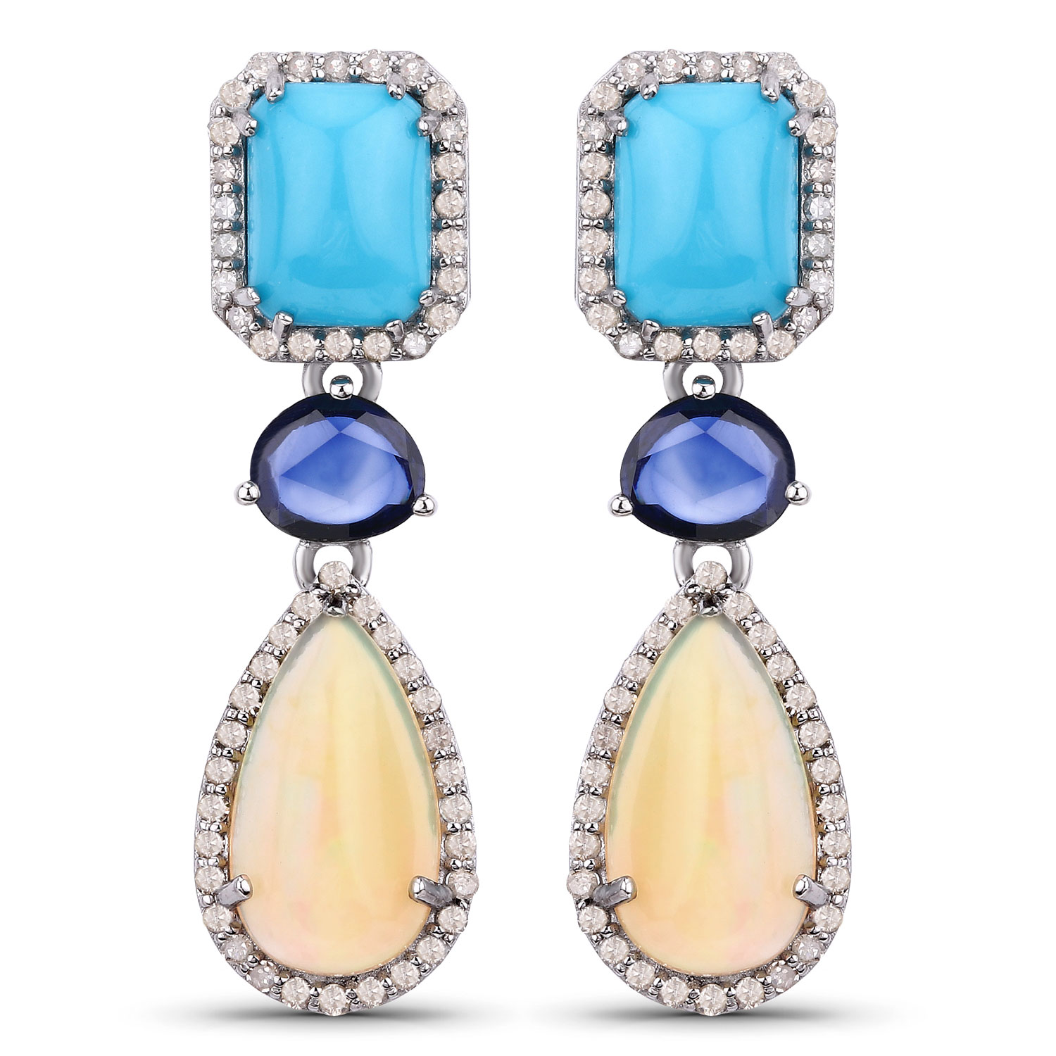 9.97 Carat Genuine Multi Gemstones .925 Sterling Silver Earrings