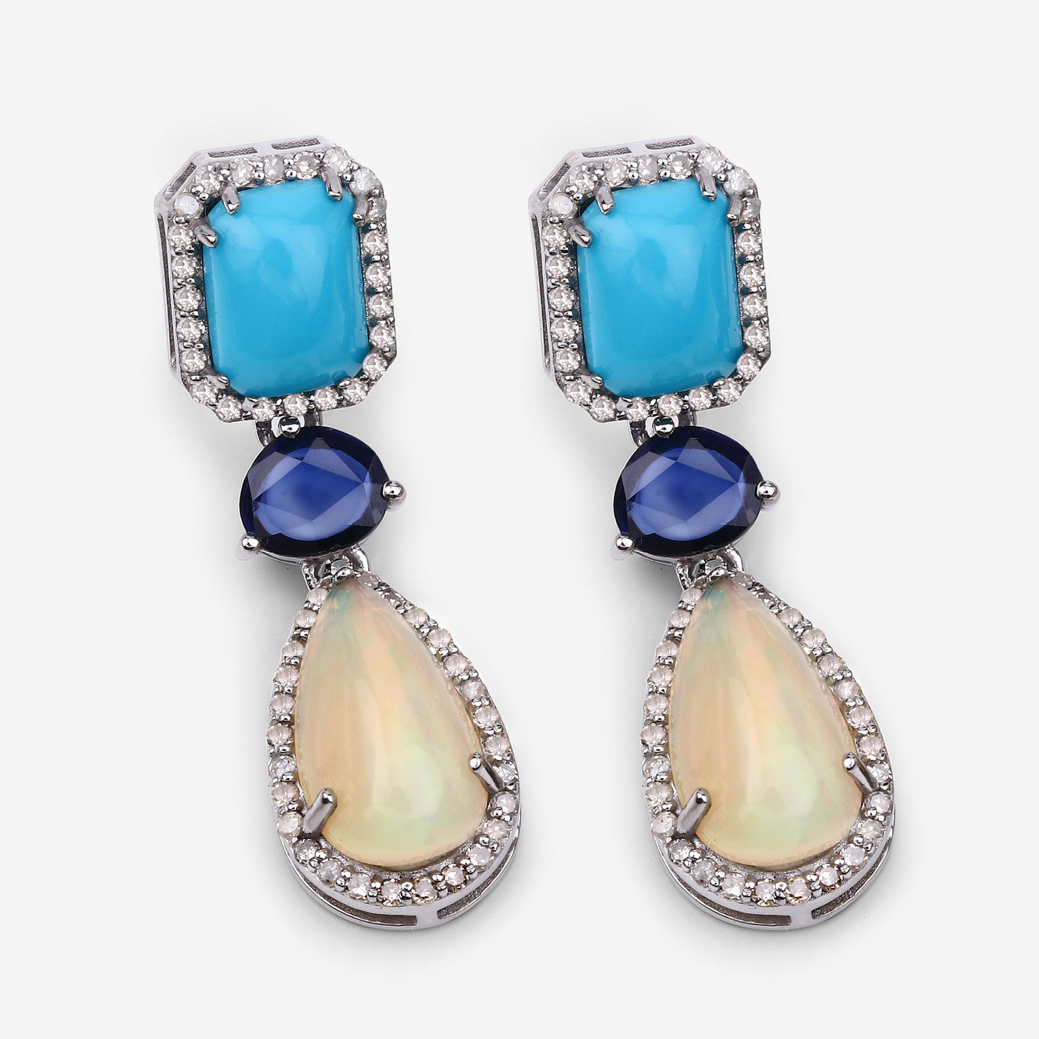 9.97 Carat Genuine Multi Gemstones .925 Sterling Silver Earrings