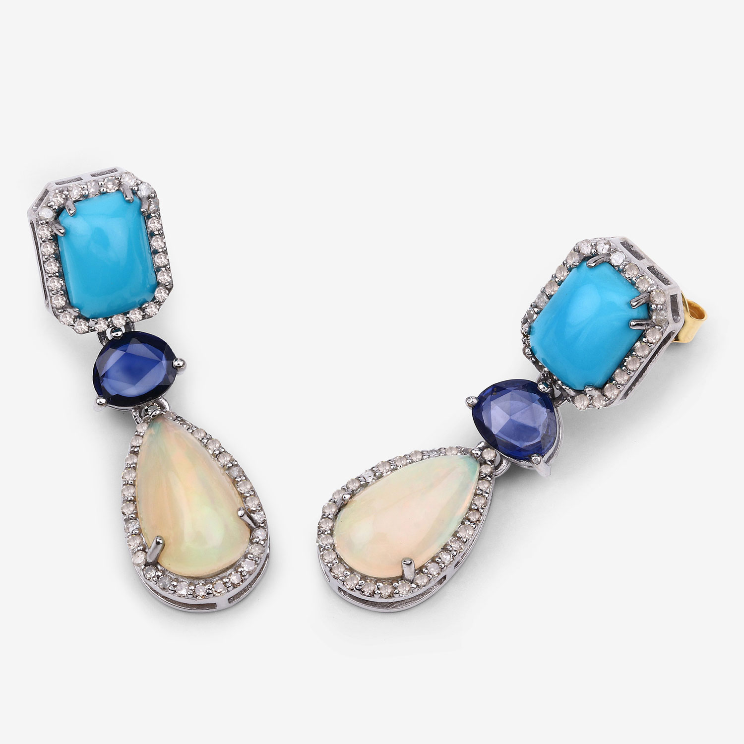 9.97 Carat Genuine Multi Gemstones .925 Sterling Silver Earrings