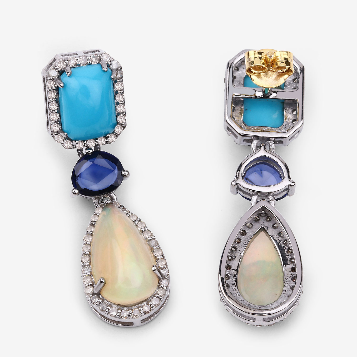 9.97 Carat Genuine Multi Gemstones .925 Sterling Silver Earrings