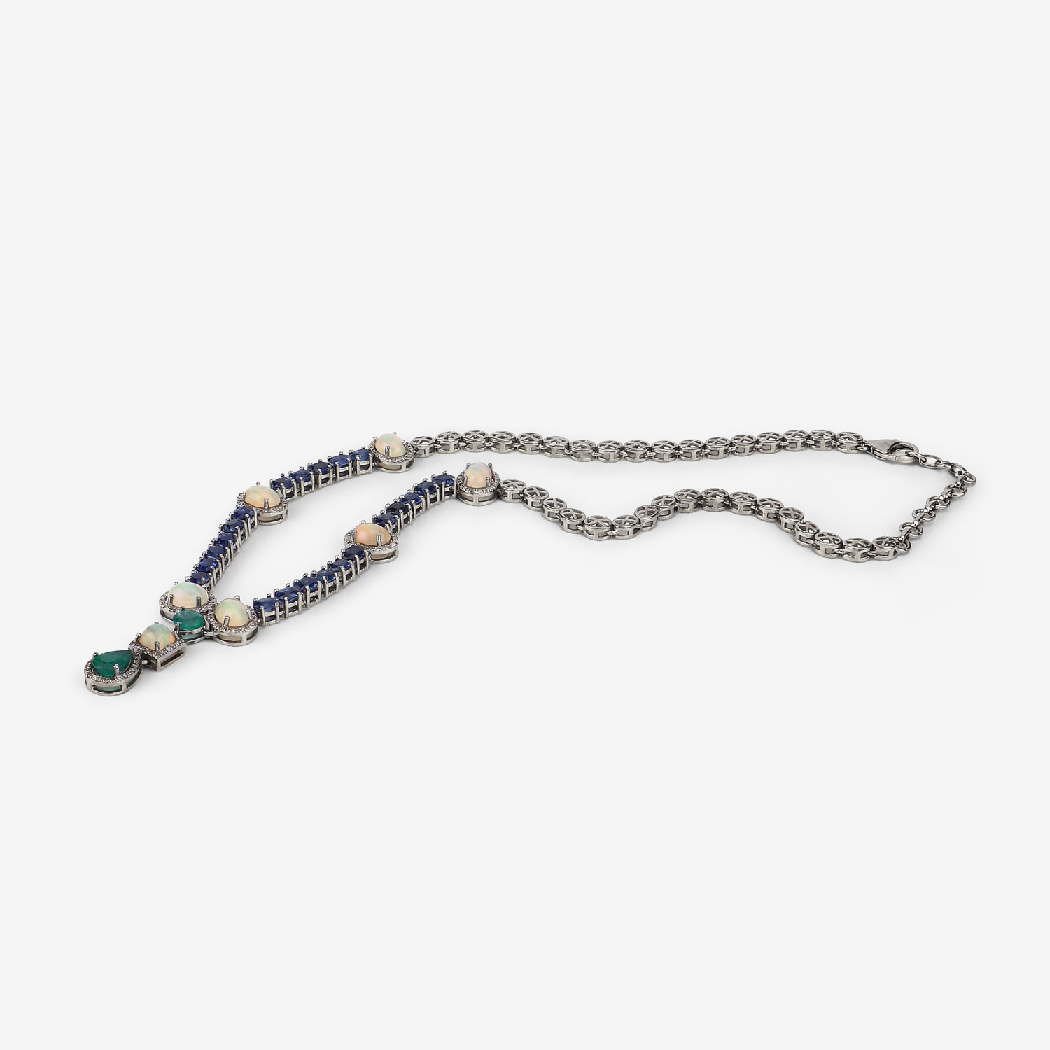 28.82 Carat Genuine Multi Gemstones .925 Sterling Silver 2 Piece Jewelry Set (Necklace and Earrings)