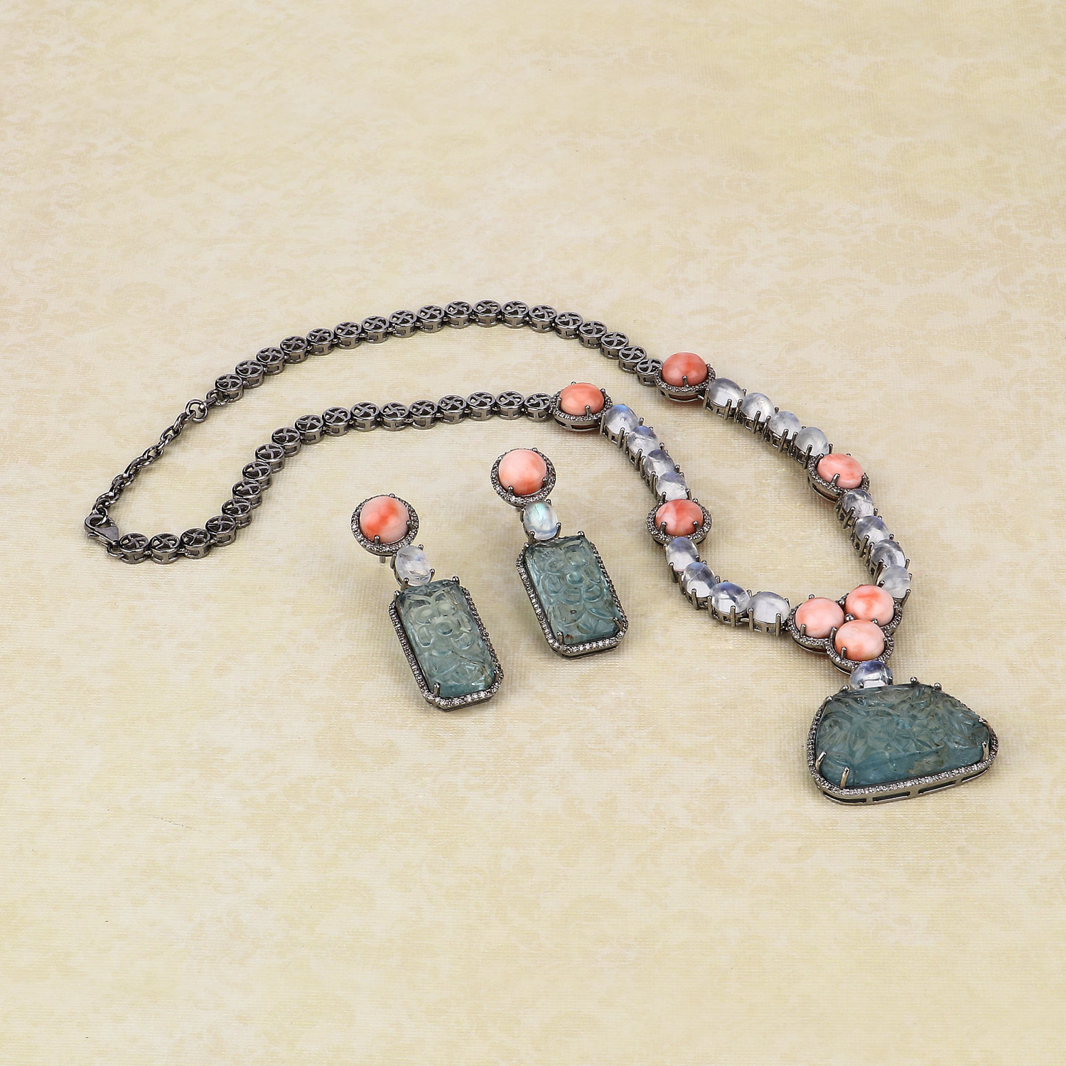 118.24 Carat Genuine Multi Gemstones .925 Sterling Silver 2 Piece Jewelry Set (Necklace and Earrings)