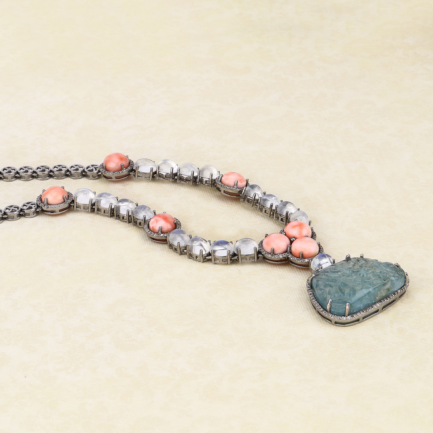 118.24 Carat Genuine Multi Gemstones .925 Sterling Silver 2 Piece Jewelry Set (Necklace and Earrings)