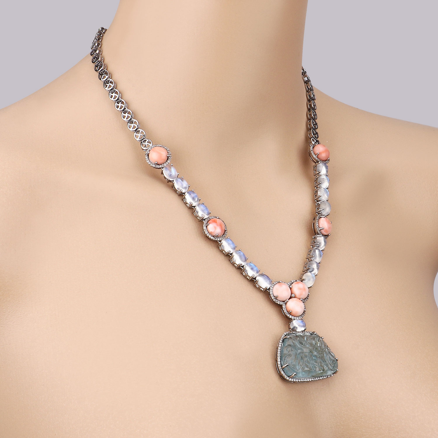 118.24 Carat Genuine Multi Gemstones .925 Sterling Silver 2 Piece Jewelry Set (Necklace and Earrings)