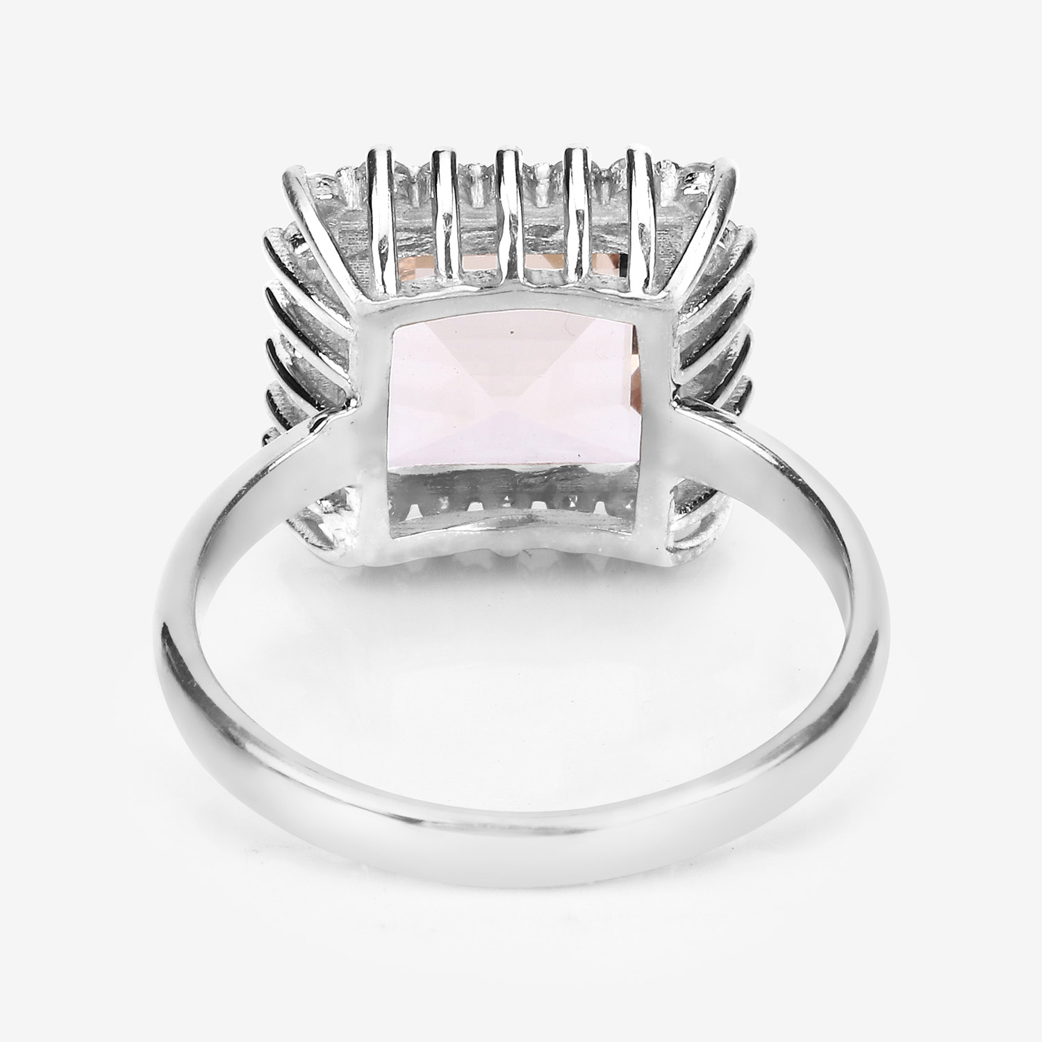 Morganite Ring, Natural Morganite with Diamond Halo Sterling Silver Ring, Pink-Peach Morganite Ring, Engagement Ring, Statement Ring