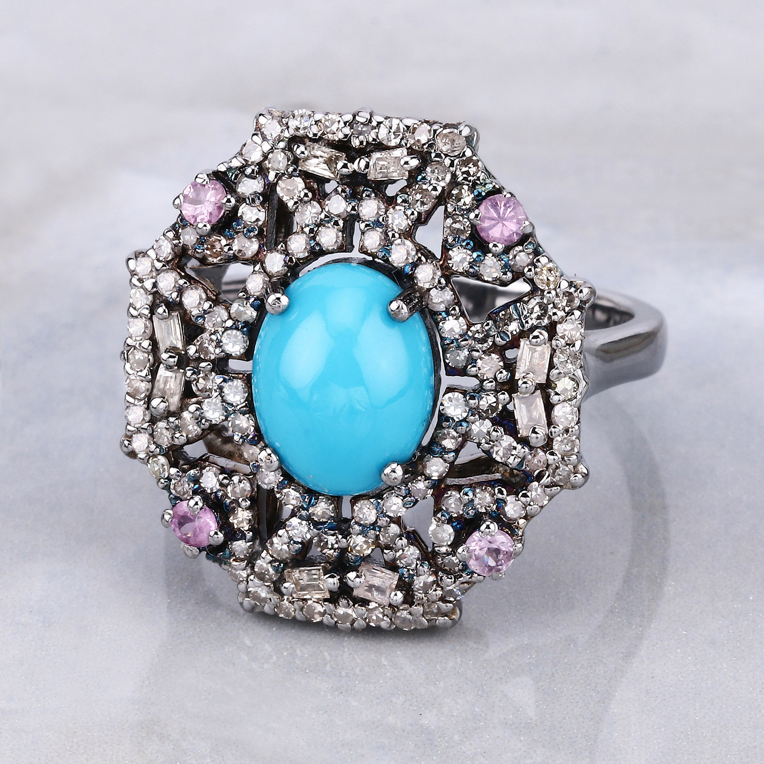2.93 Carat Genuine Multi Gemstones .925 Sterling Silver Ring