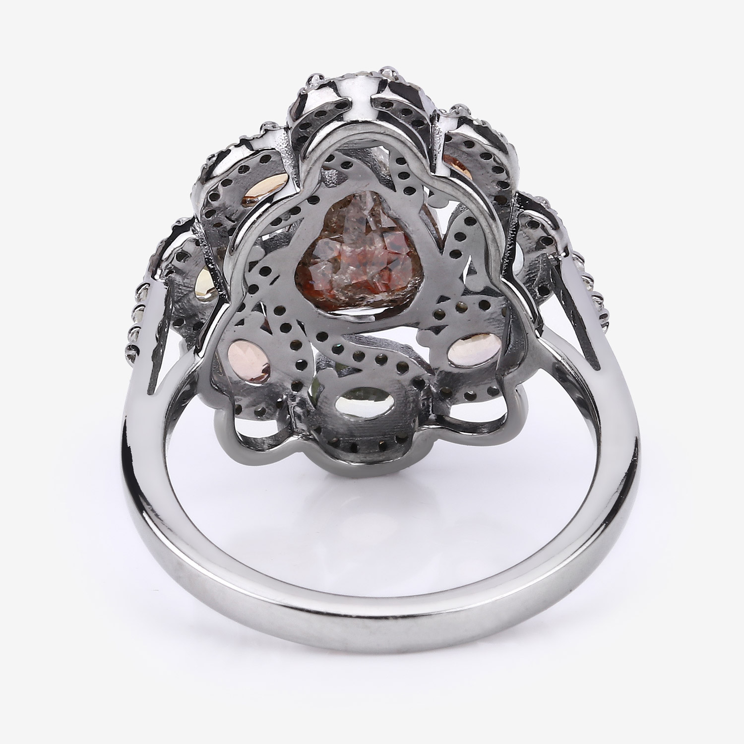 Multi-Gemstone Ring, Champagne Diamond Ring, Black Rhodium Plated Sterling Silver Ring, Statement Ring, Gift for Mom