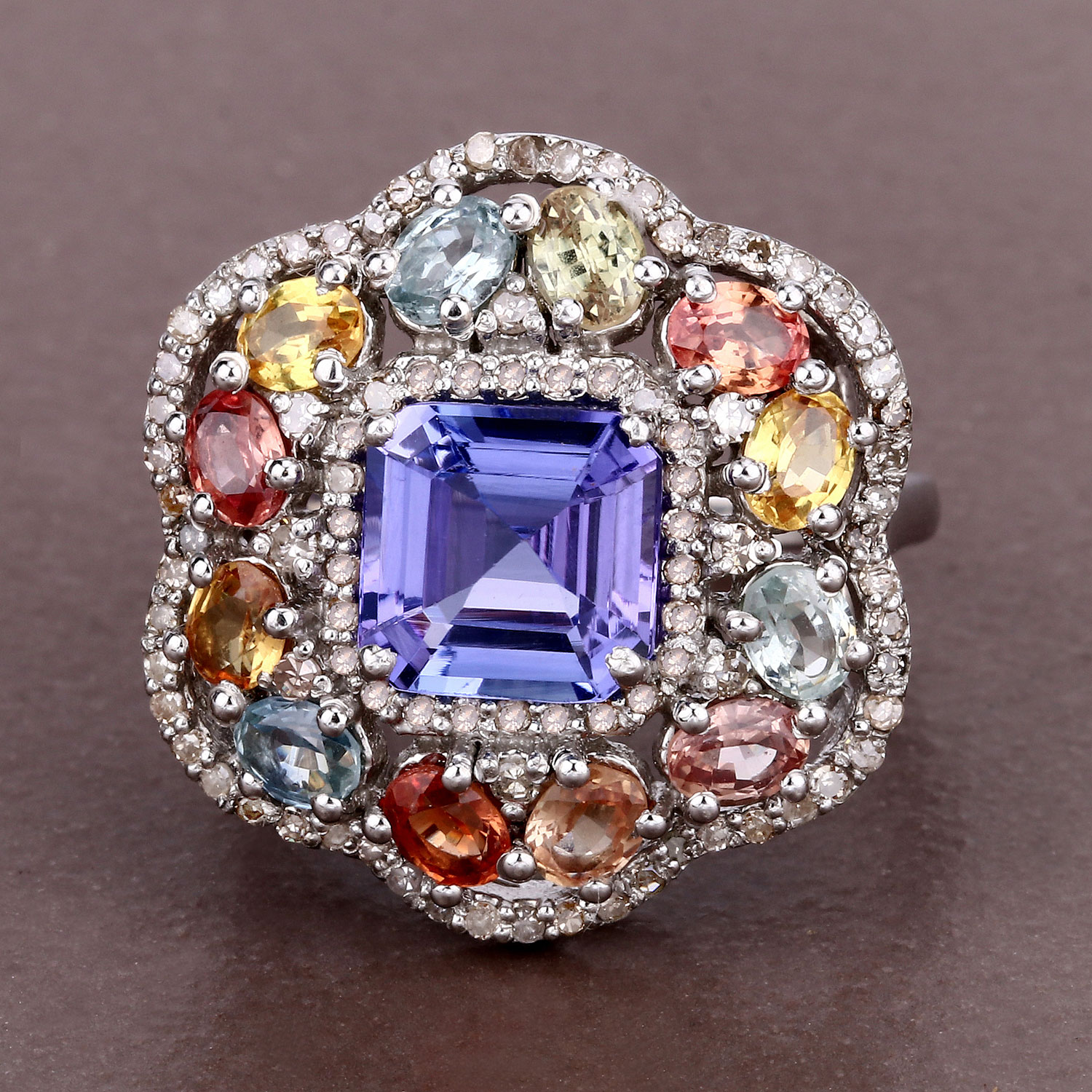4.94 Carat Genuine Multi Gemstones .925 Sterling Silver Ring