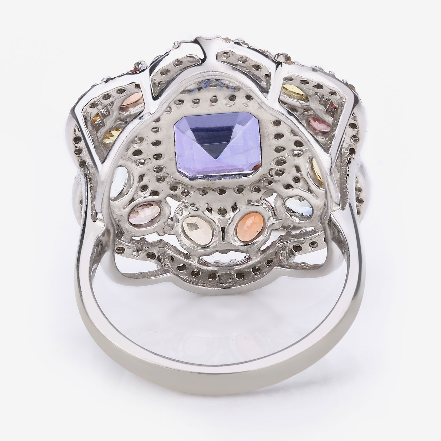 4.94 Carat Genuine Multi Gemstones .925 Sterling Silver Ring