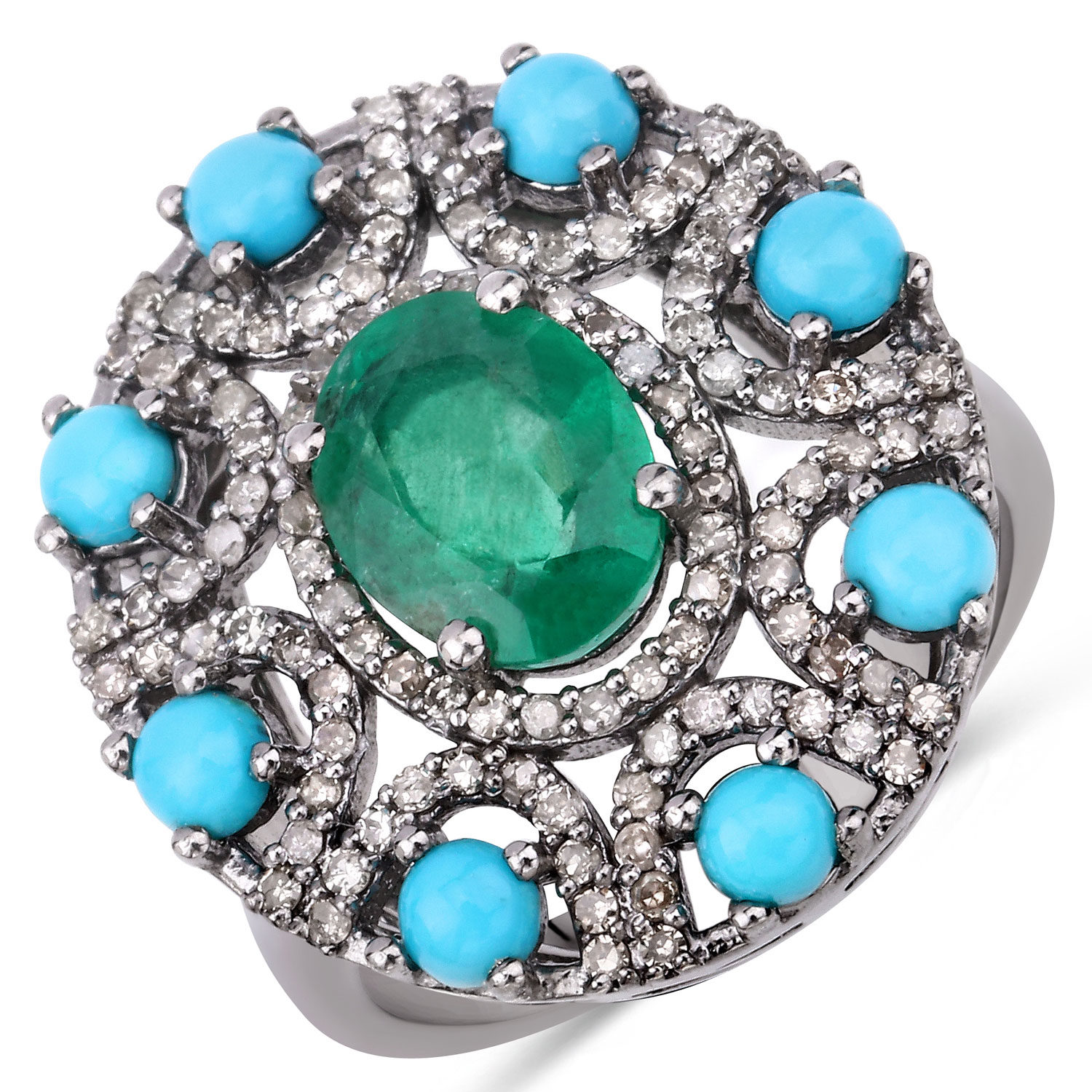 3.70 Carat Genuine Multi Gemstones .925 Sterling Silver Ring