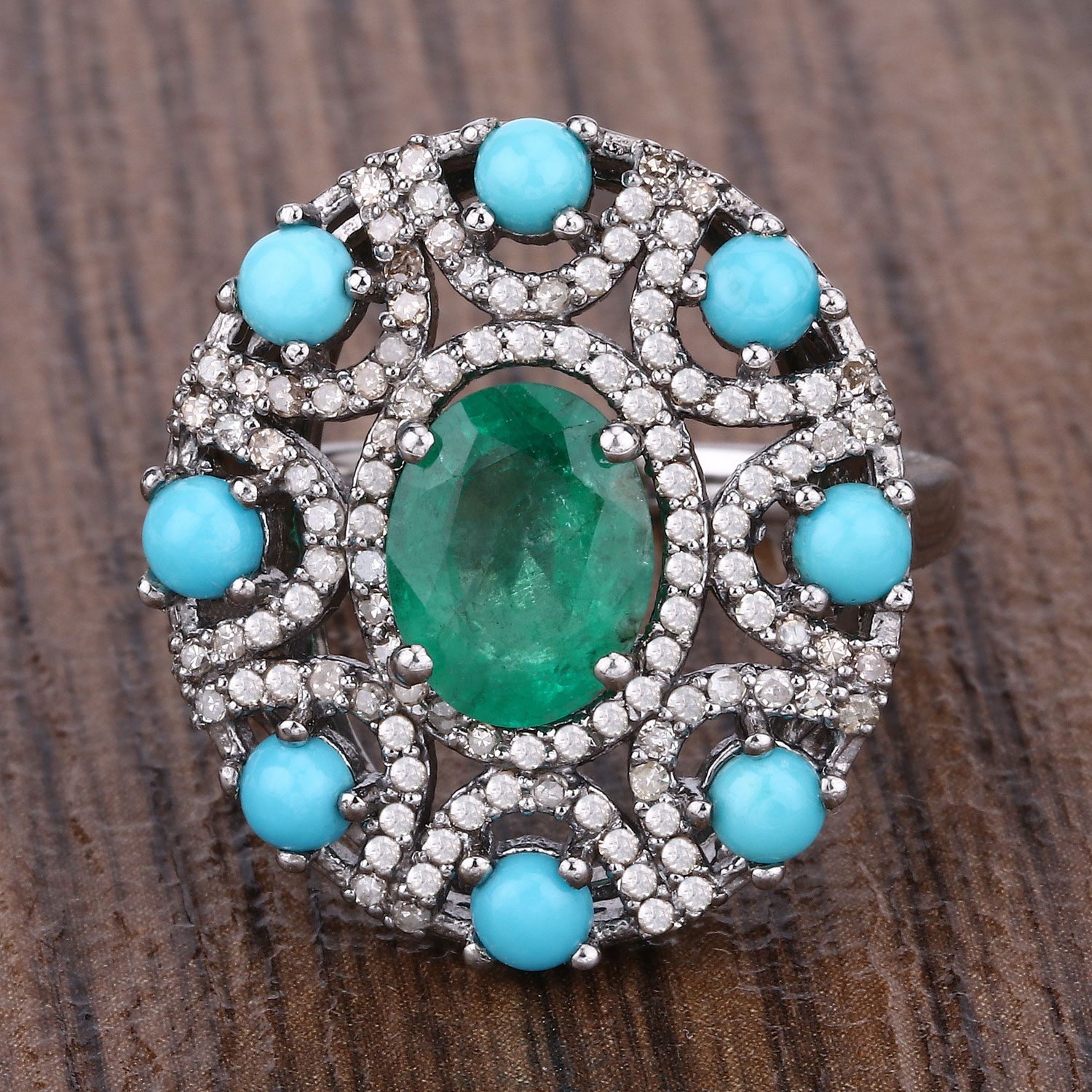 3.70 Carat Genuine Multi Gemstones .925 Sterling Silver Ring