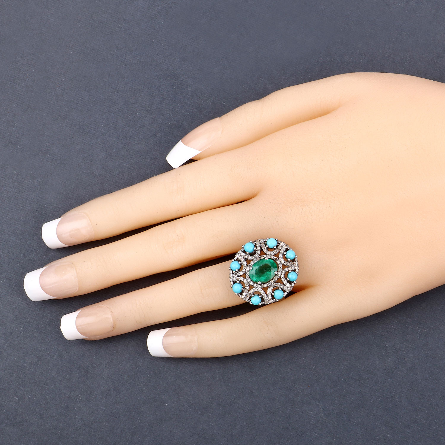 3.70 Carat Genuine Multi Gemstones .925 Sterling Silver Ring