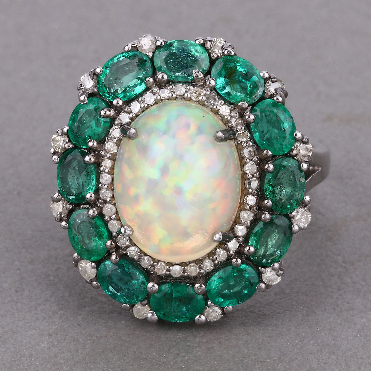 7.32 Carat Genuine Multi Gemstones .925 Sterling Silver Ring