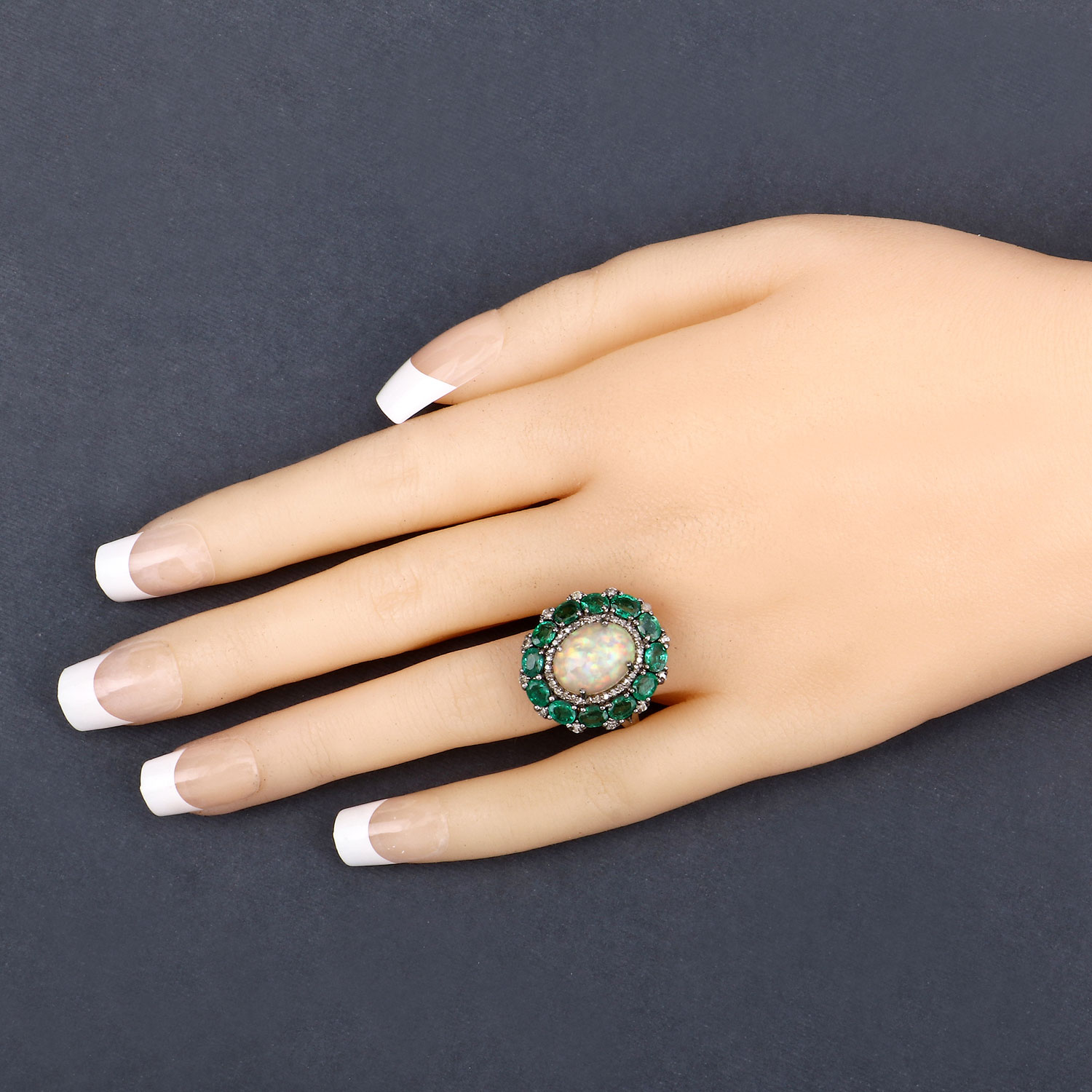 7.32 Carat Genuine Multi Gemstones .925 Sterling Silver Ring