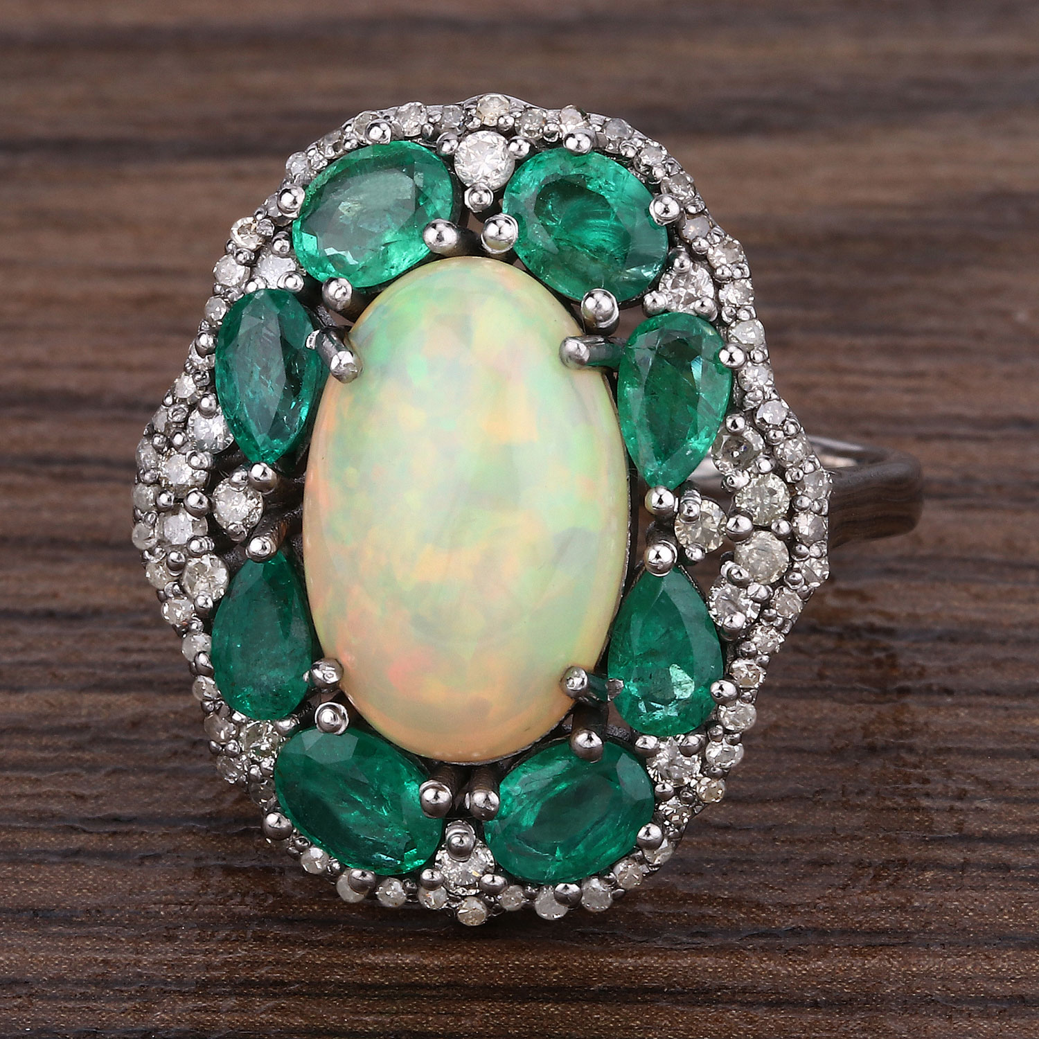 5.72 Carat Genuine Multi Gemstones .925 Sterling Silver Ring