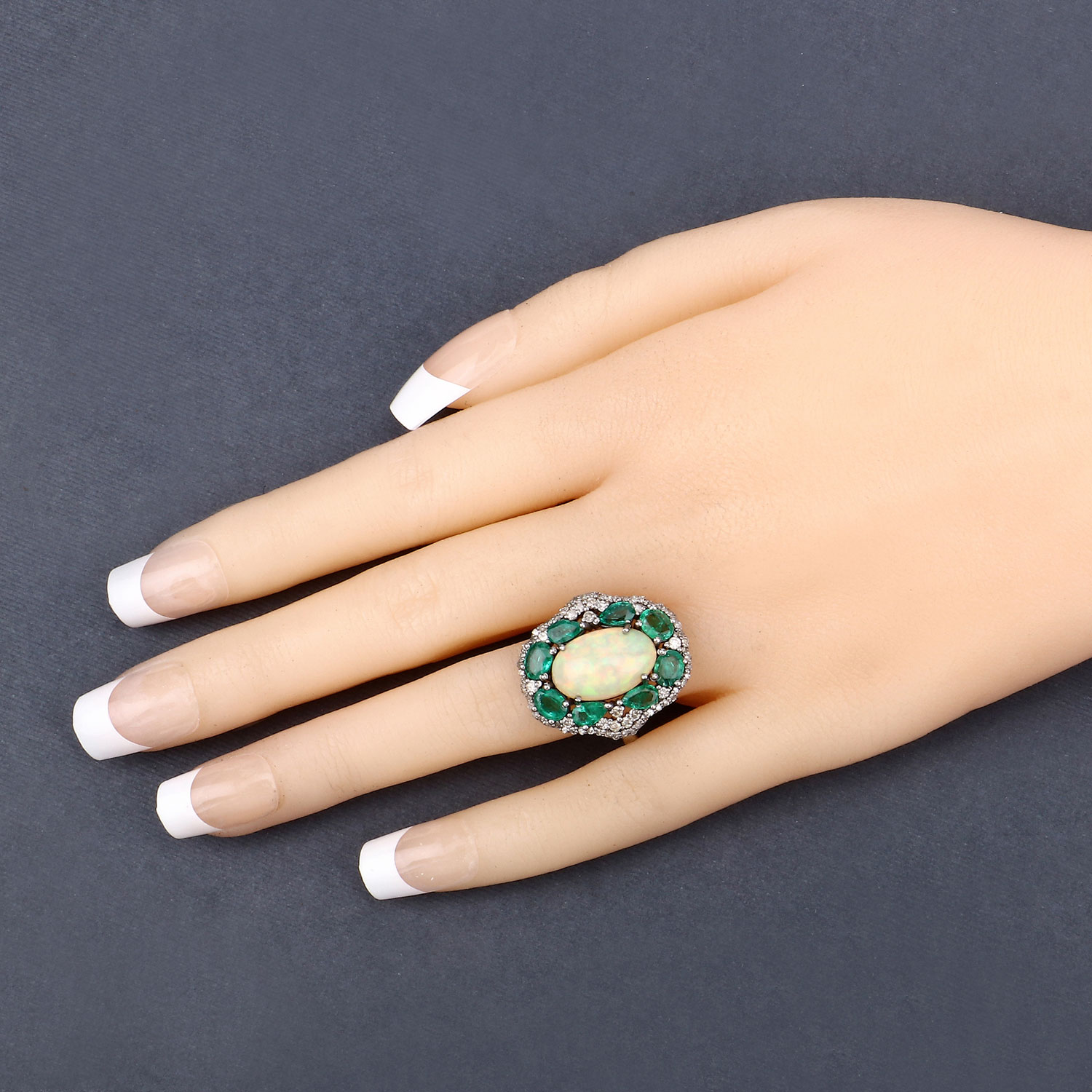 5.72 Carat Genuine Multi Gemstones .925 Sterling Silver Ring