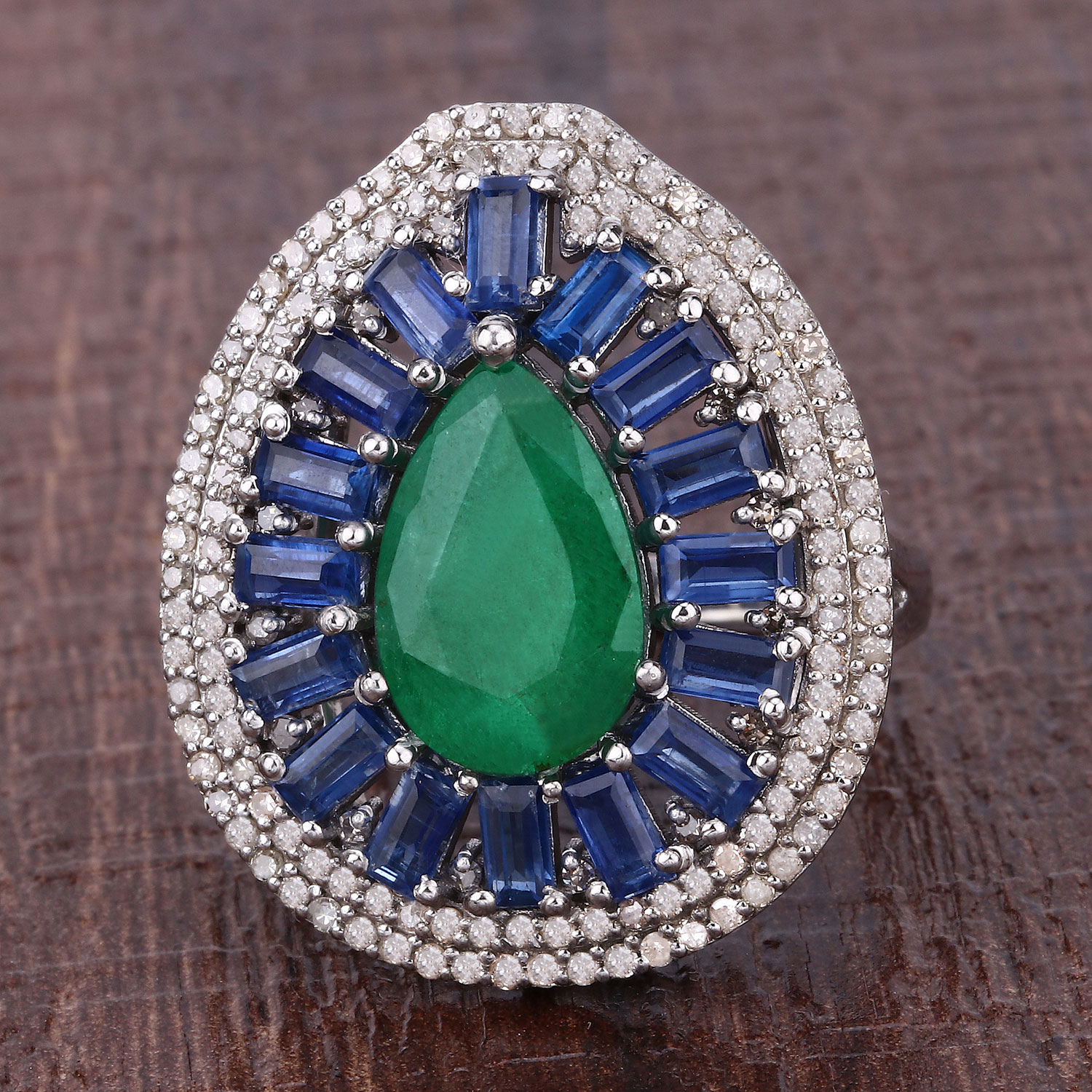 6.49 Carat Genuine Multi Gemstones .925 Sterling Silver Ring