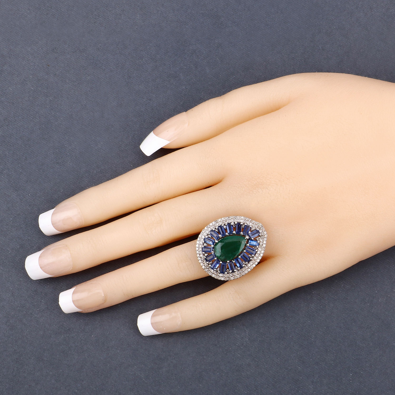 6.49 Carat Genuine Multi Gemstones .925 Sterling Silver Ring