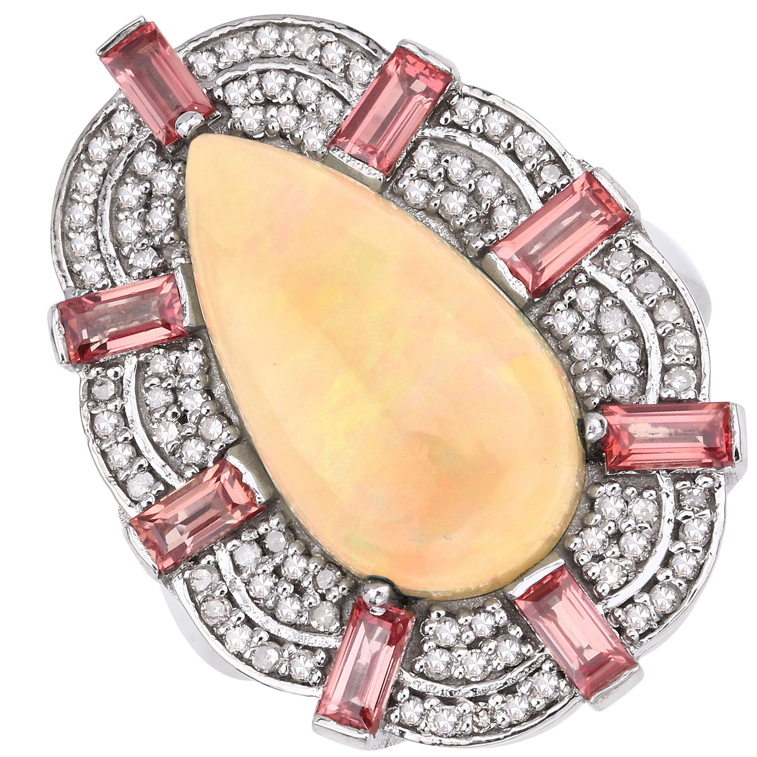 6.16 Carat Genuine Multi Gemstones .925 Sterling Silver Ring