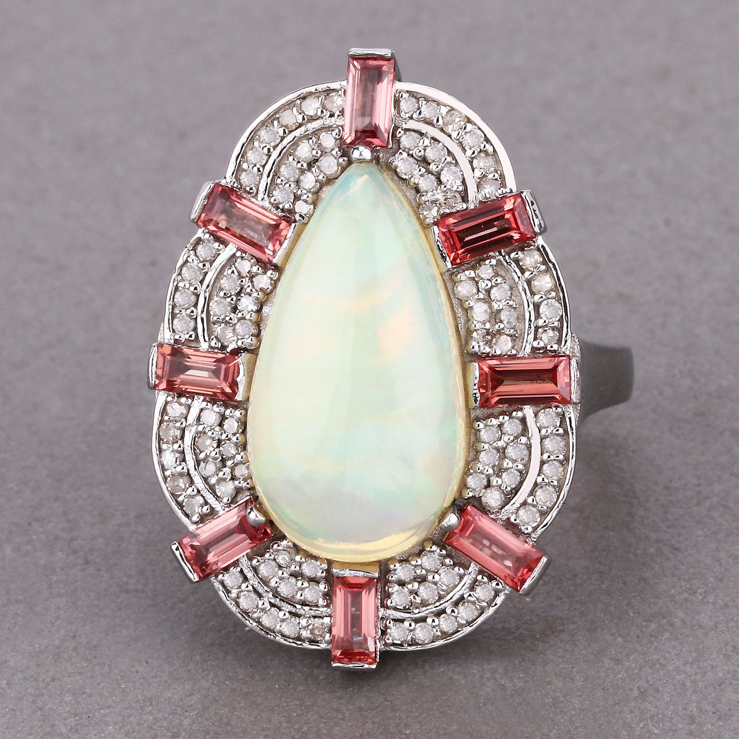 6.16 Carat Genuine Multi Gemstones .925 Sterling Silver Ring