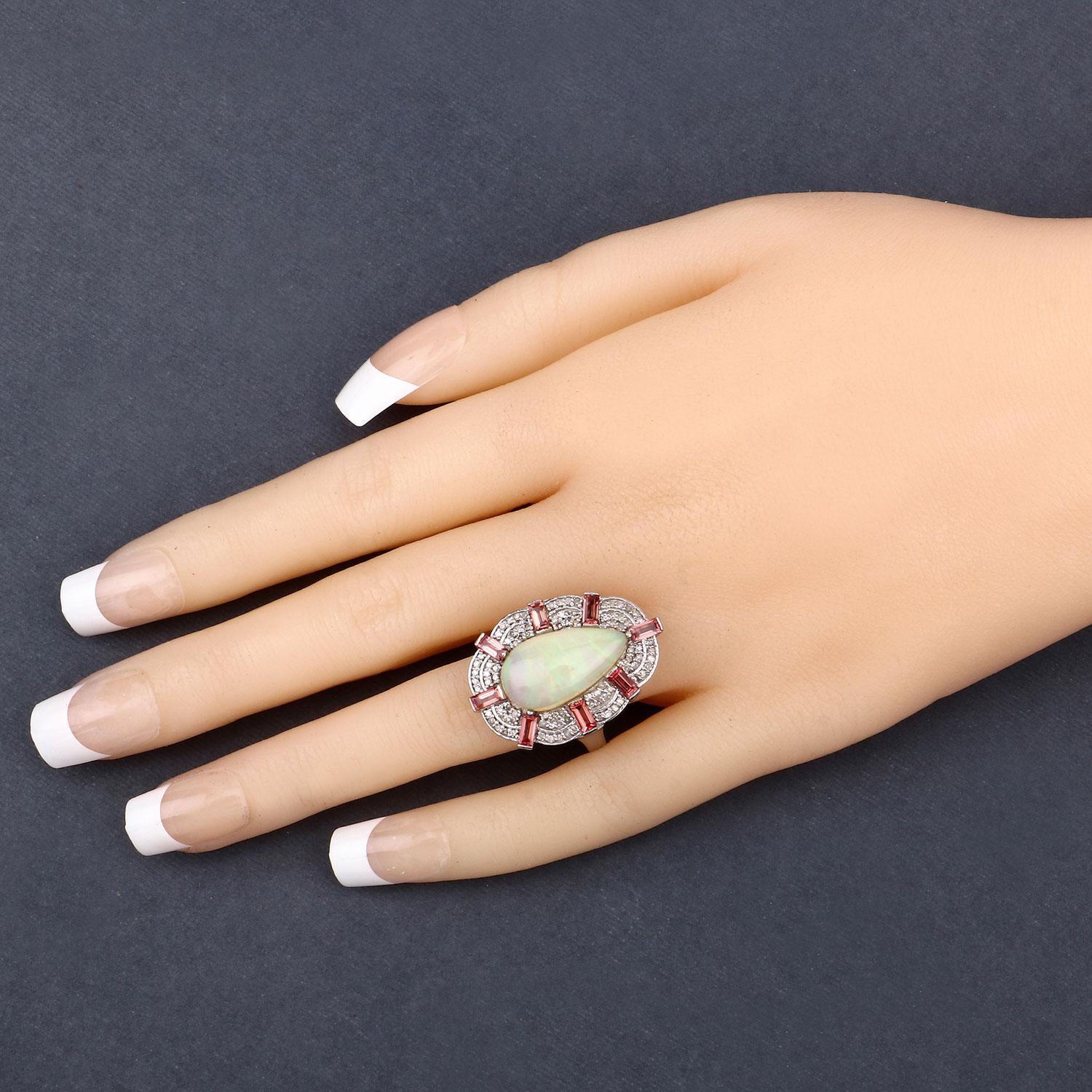 6.16 Carat Genuine Multi Gemstones .925 Sterling Silver Ring