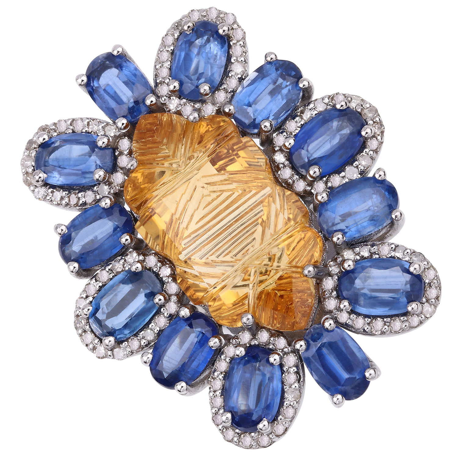 17.43 Carat Genuine Multi Gemstones .925 Sterling Silver Ring