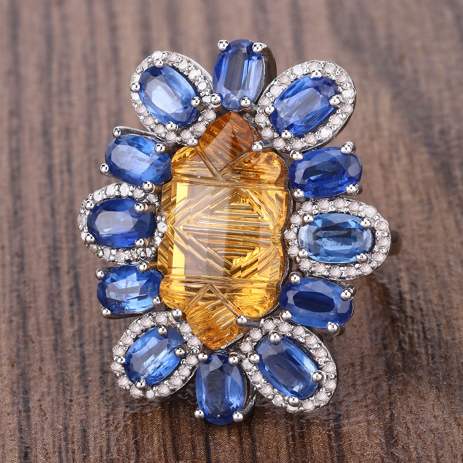 17.43 Carat Genuine Multi Gemstones .925 Sterling Silver Ring