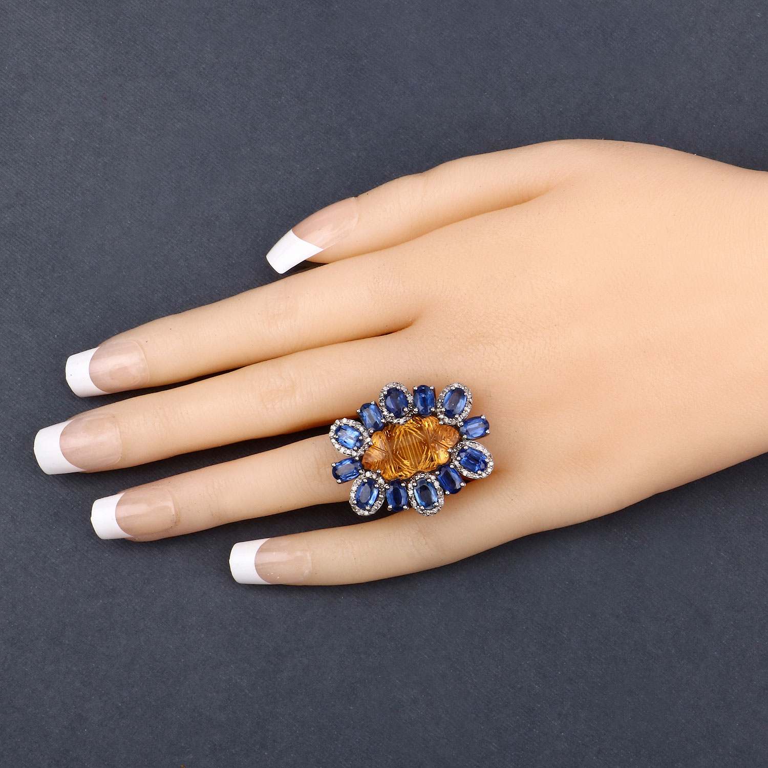 17.43 Carat Genuine Multi Gemstones .925 Sterling Silver Ring