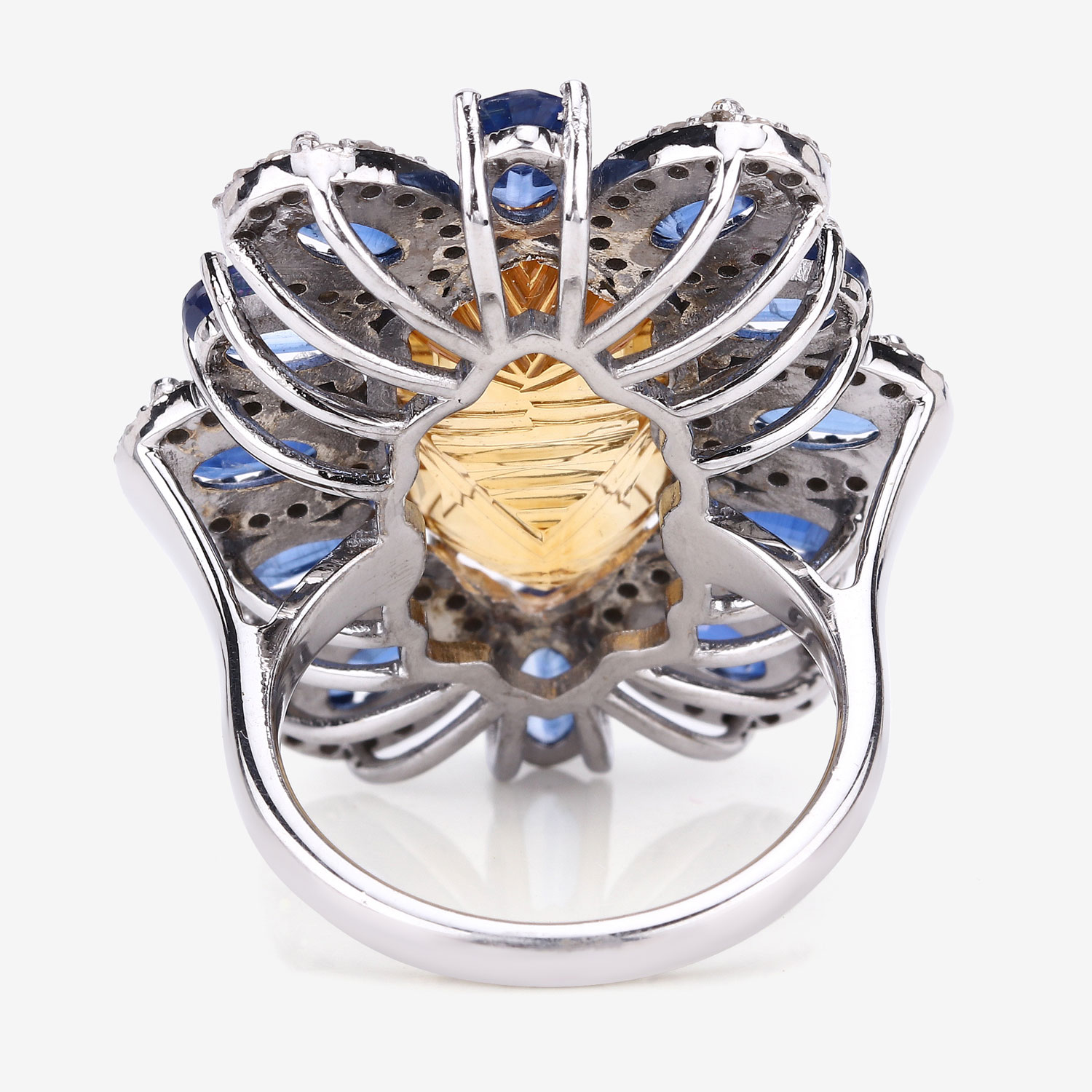 17.43 Carat Genuine Multi Gemstones .925 Sterling Silver Ring