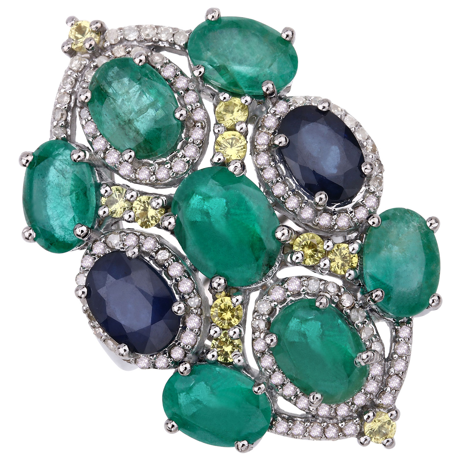 9.90 Carat Genuine Multi Gemstones .925 Sterling Silver Ring