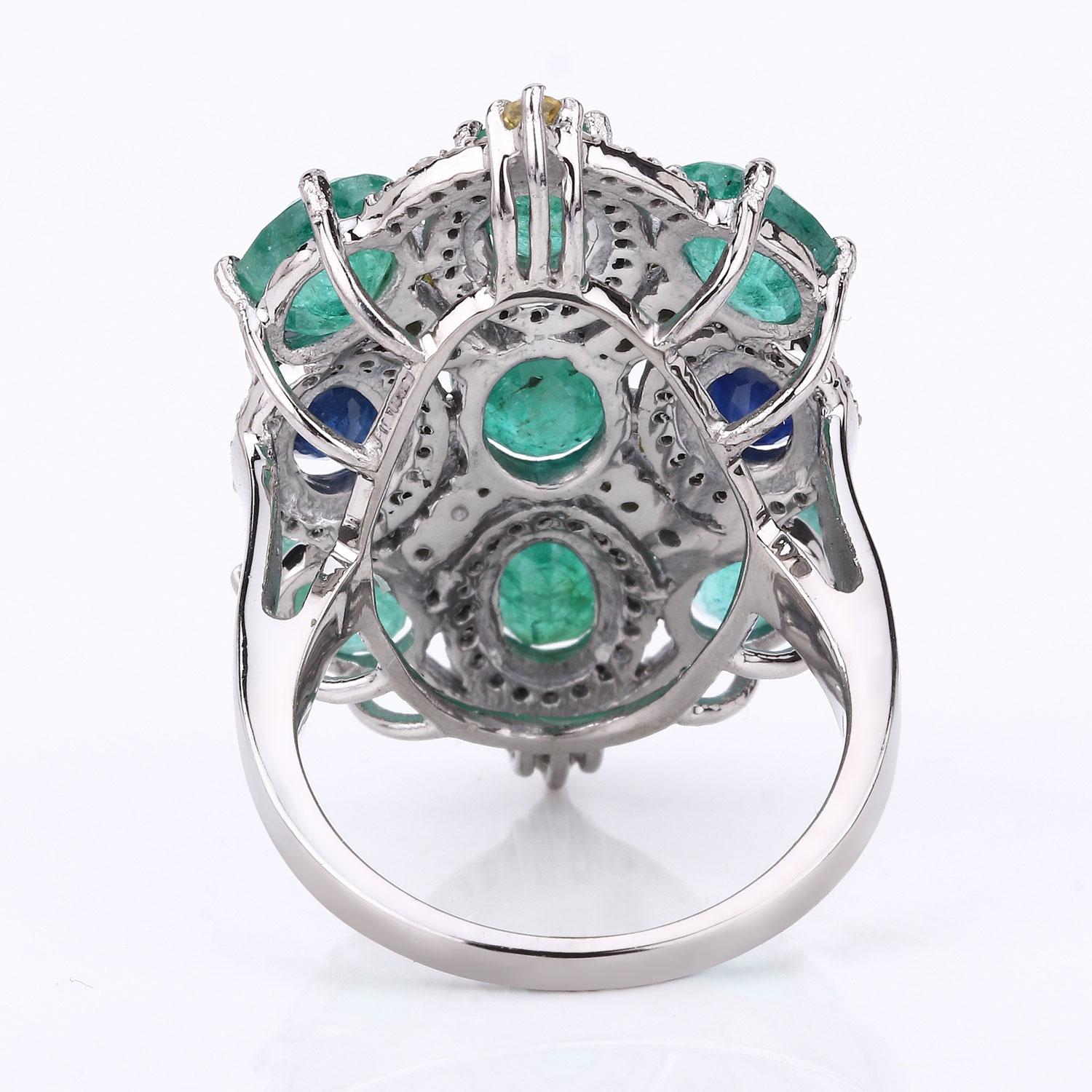 9.90 Carat Genuine Multi Gemstones .925 Sterling Silver Ring