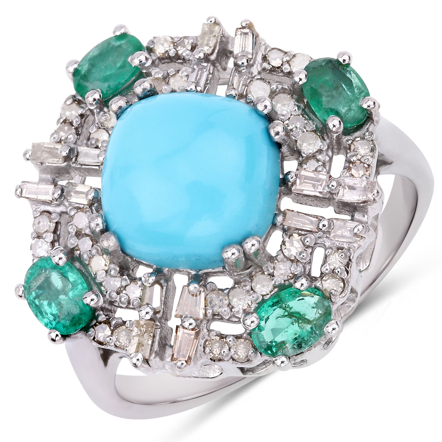 3.51 Carat Genuine Multi Gemstones .925 Sterling Silver Ring