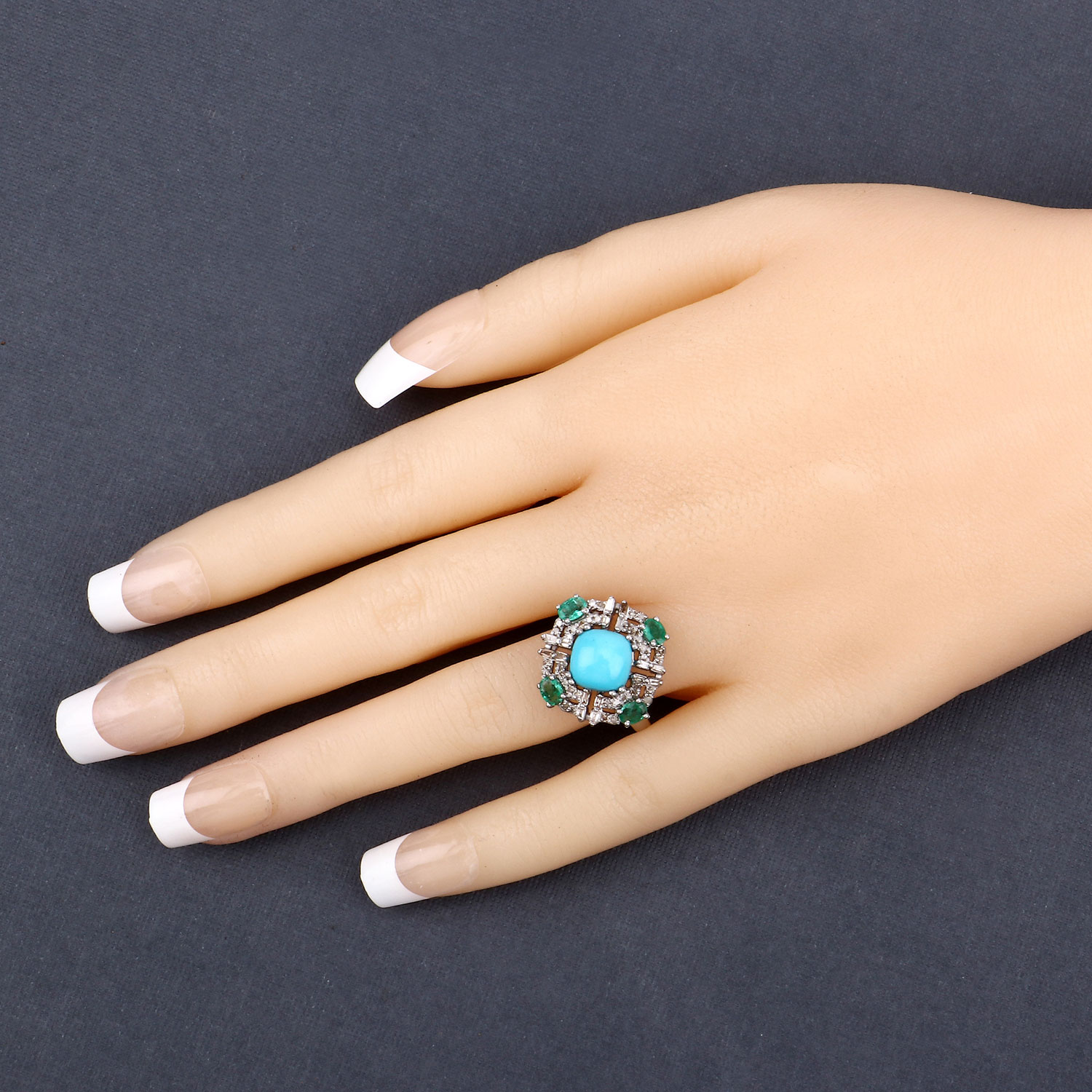 3.51 Carat Genuine Multi Gemstones .925 Sterling Silver Ring