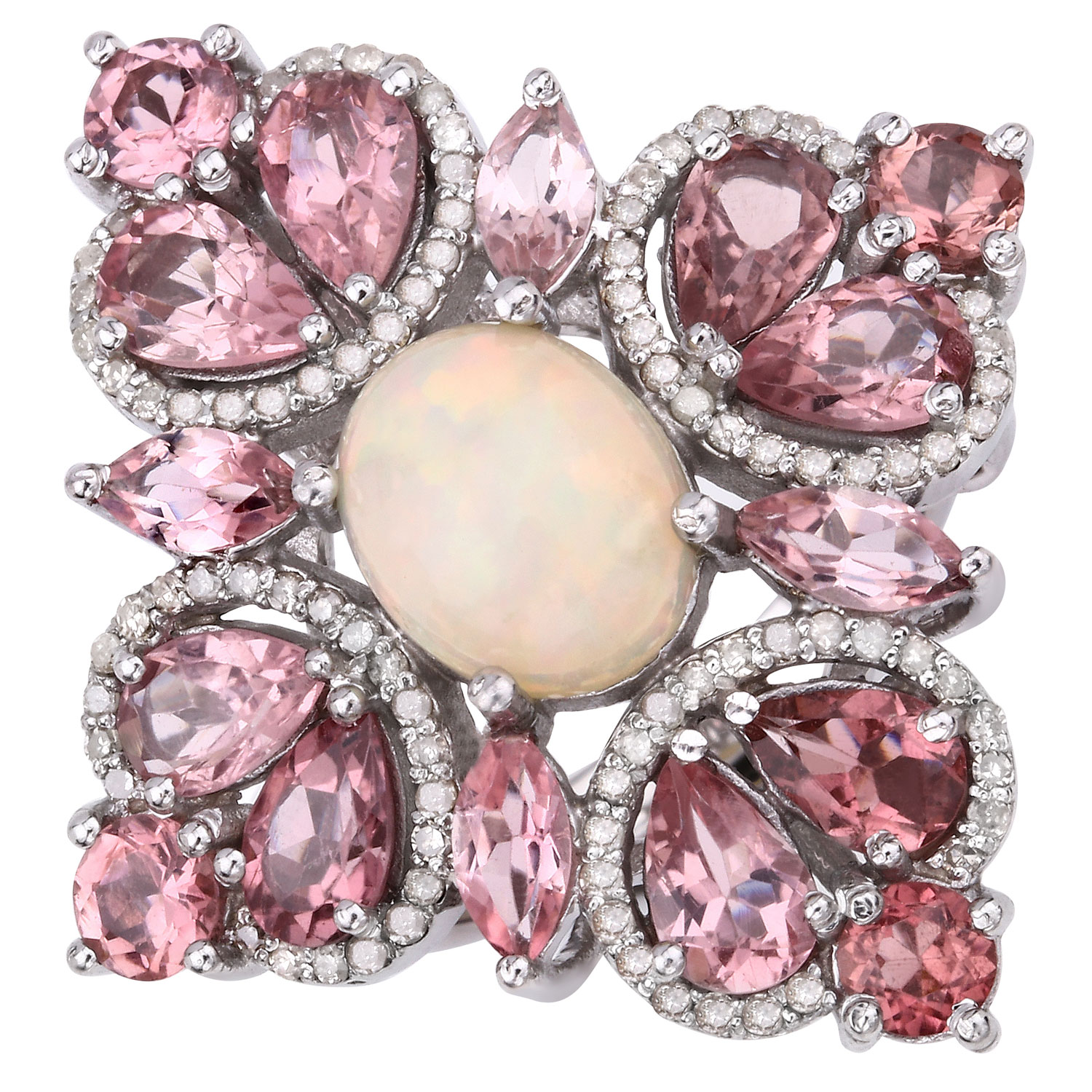 6.98 Carat Genuine Multi Gemstones .925 Sterling Silver Ring