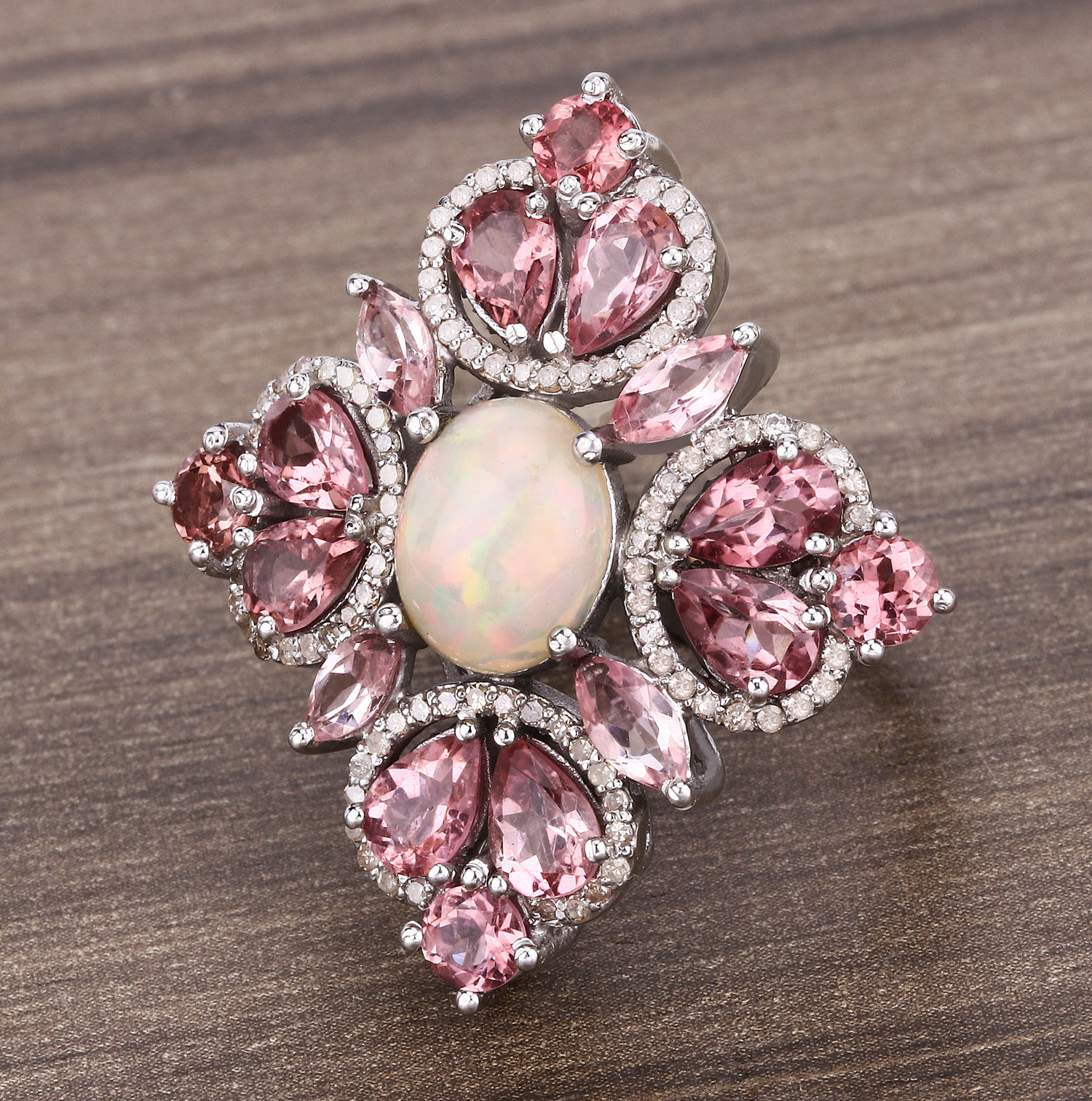 6.98 Carat Genuine Multi Gemstones .925 Sterling Silver Ring