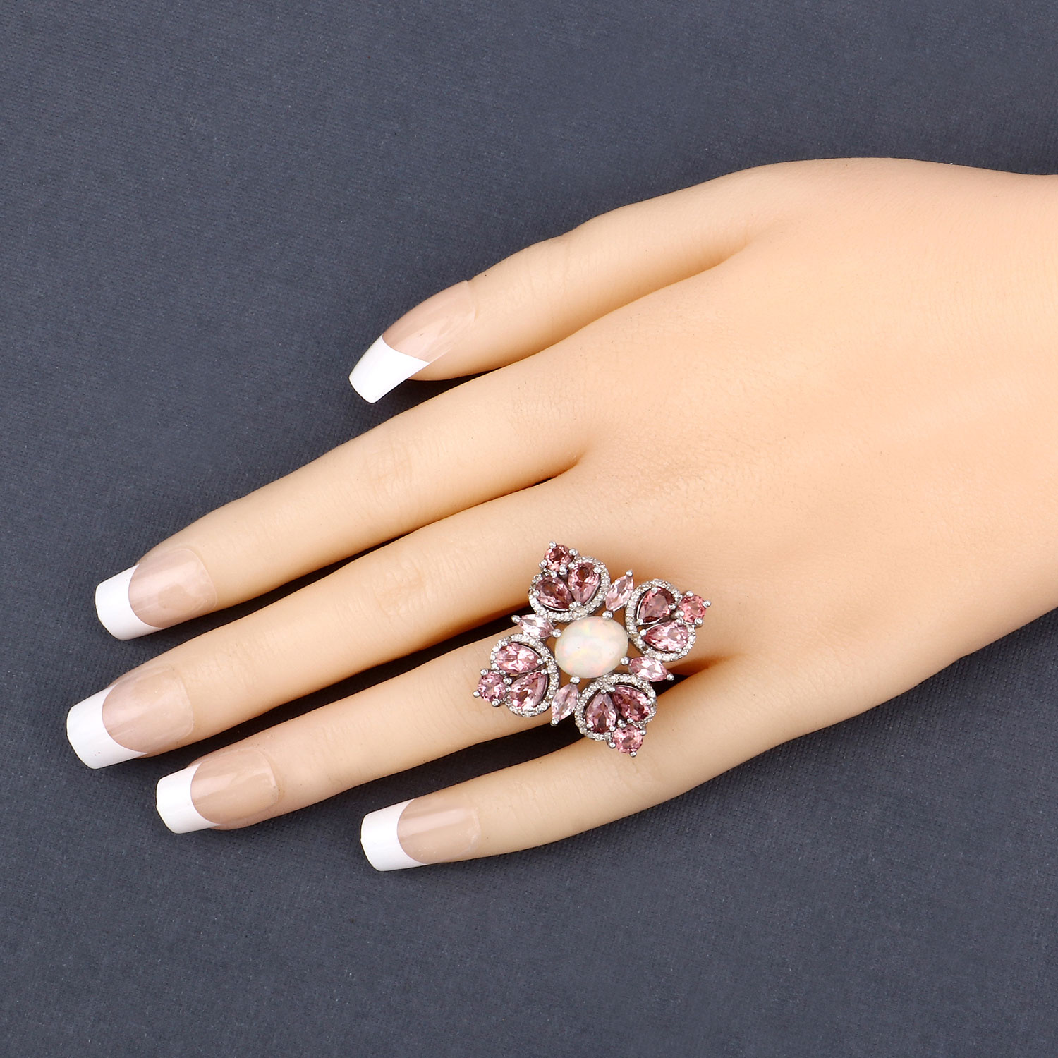 6.98 Carat Genuine Multi Gemstones .925 Sterling Silver Ring